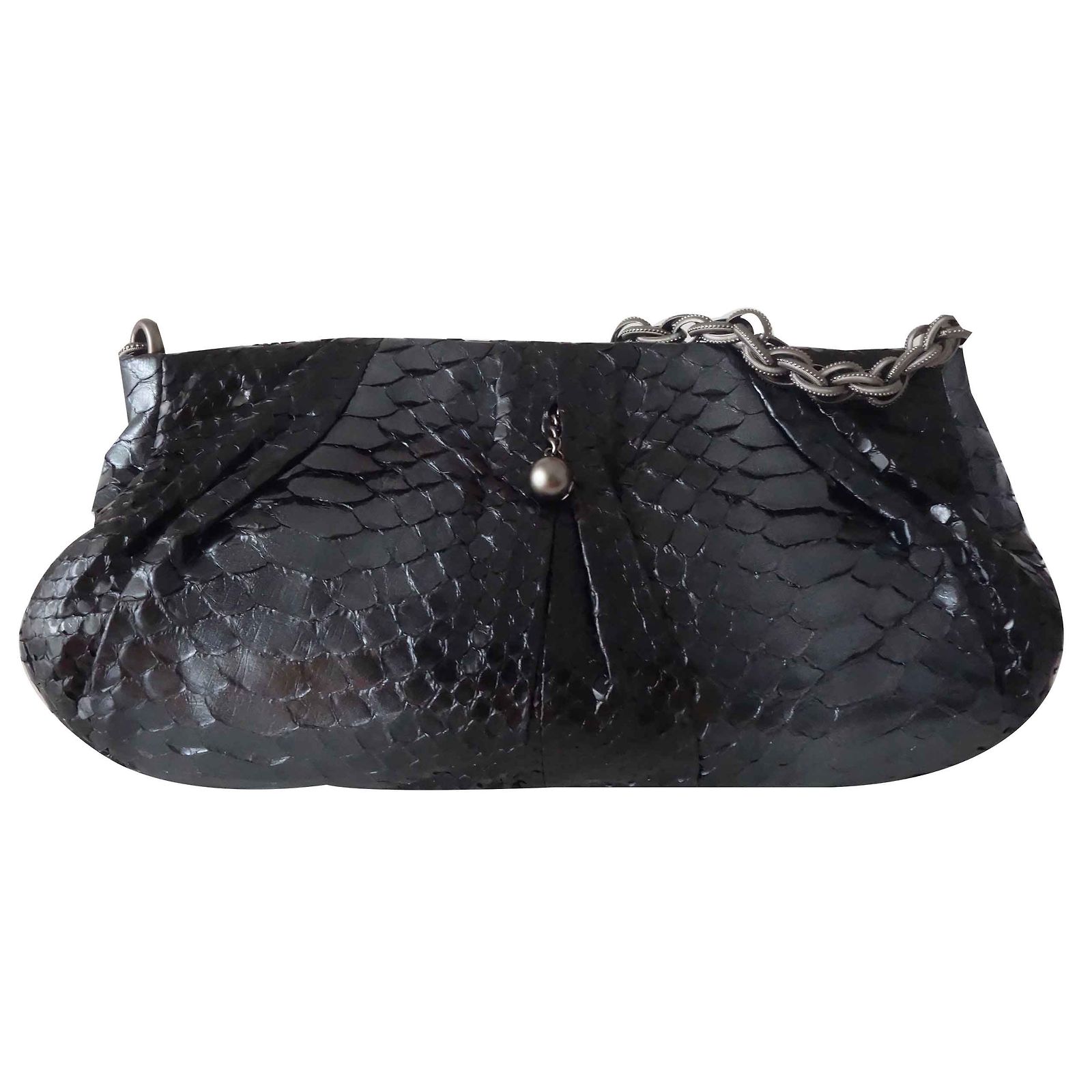 Python Chanel Pouch CHANEL PYTHON POUCH Black Grey ref.103647 - Joli Closet