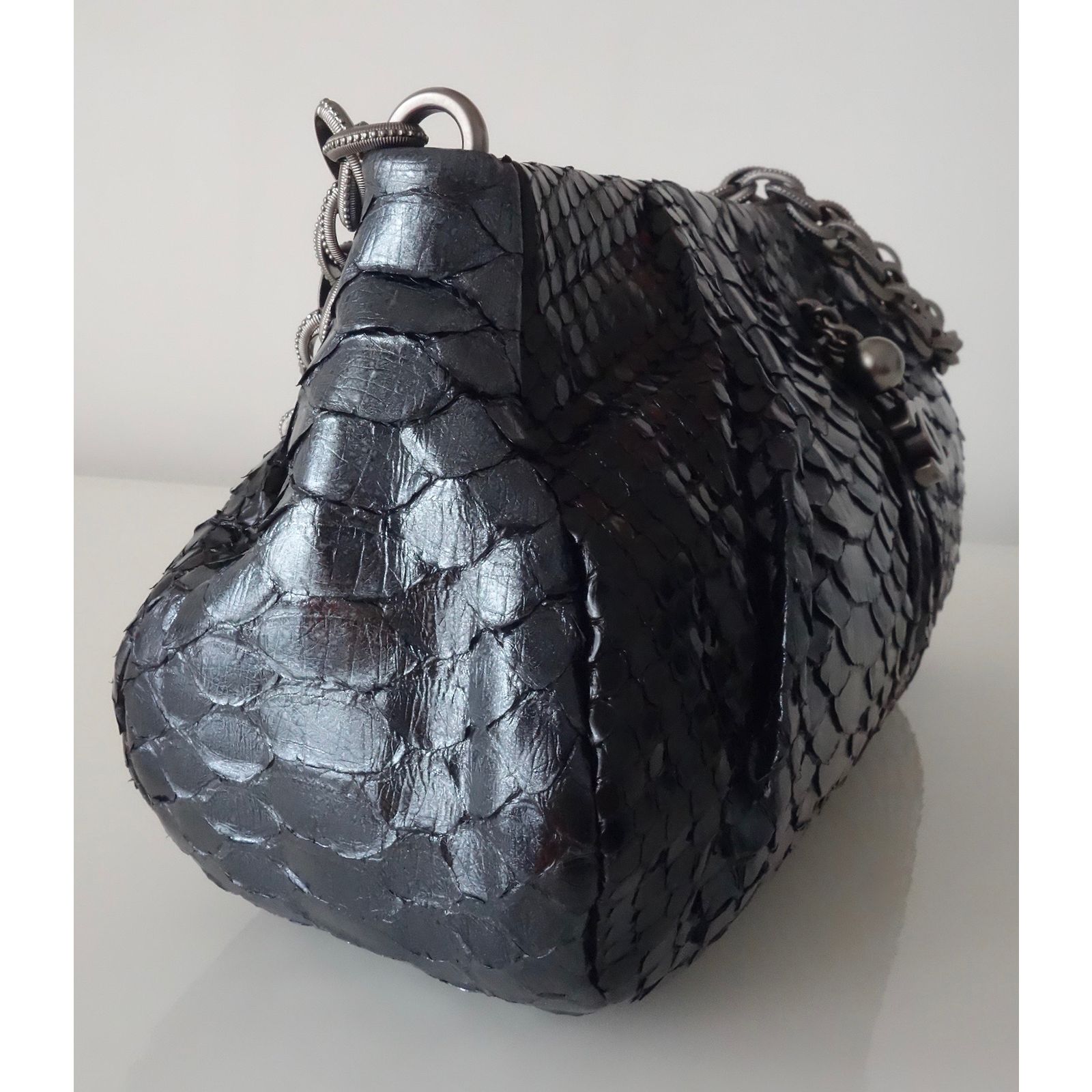 Python Chanel Pouch CHANEL PYTHON POUCH Black Grey ref.103647 - Joli Closet