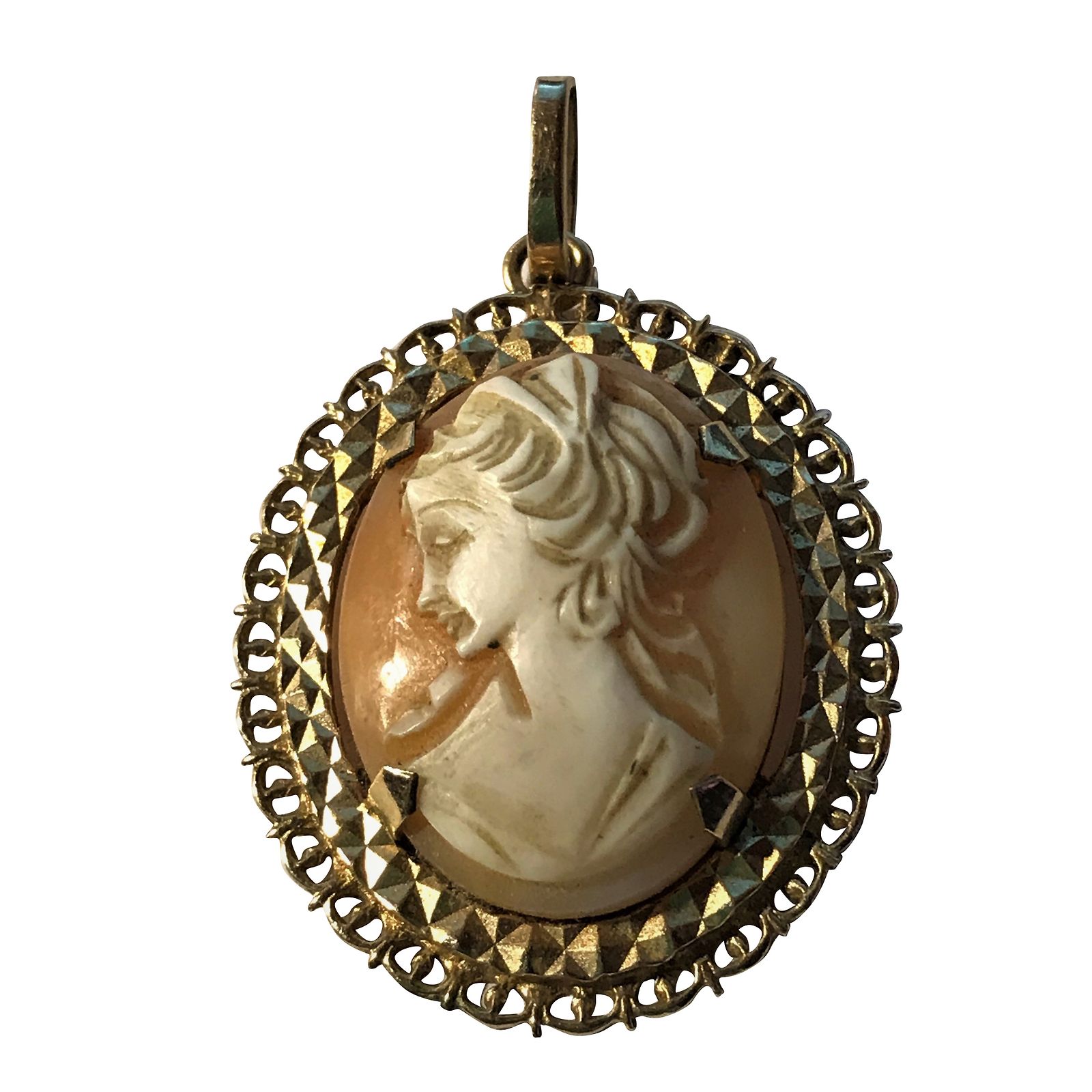 Pendentif En Or 18 Carats Avec Camée Jeune Femme En Ambre - Occasion Bon état