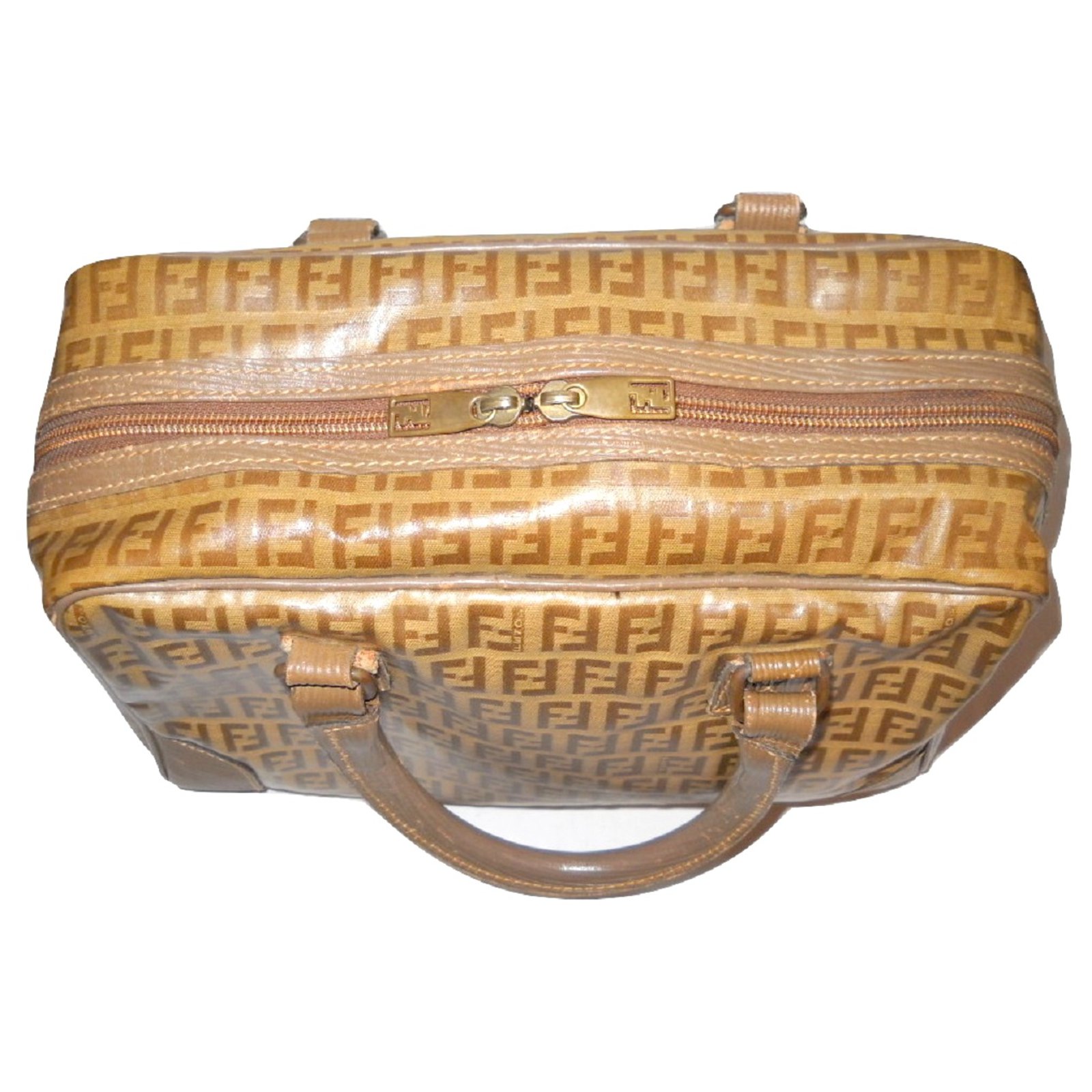 FENDI Zucchino Canvas Shoulder Bag Coated Canvas Vintage Brown Auth ki1557  ref.530967 - Joli Closet