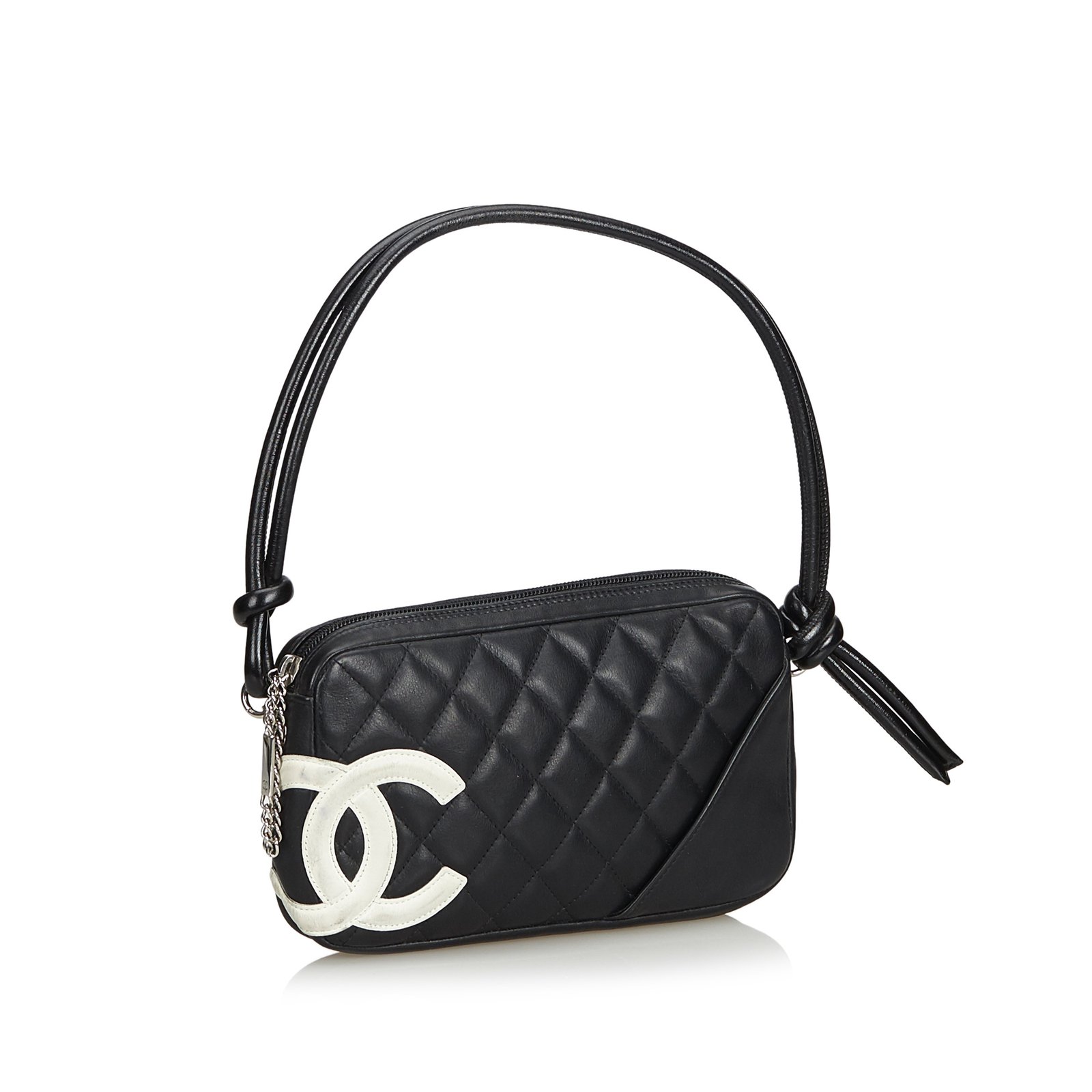 Chanel Black Cambon Ligne Pochette White Leather ref.127778 - Joli