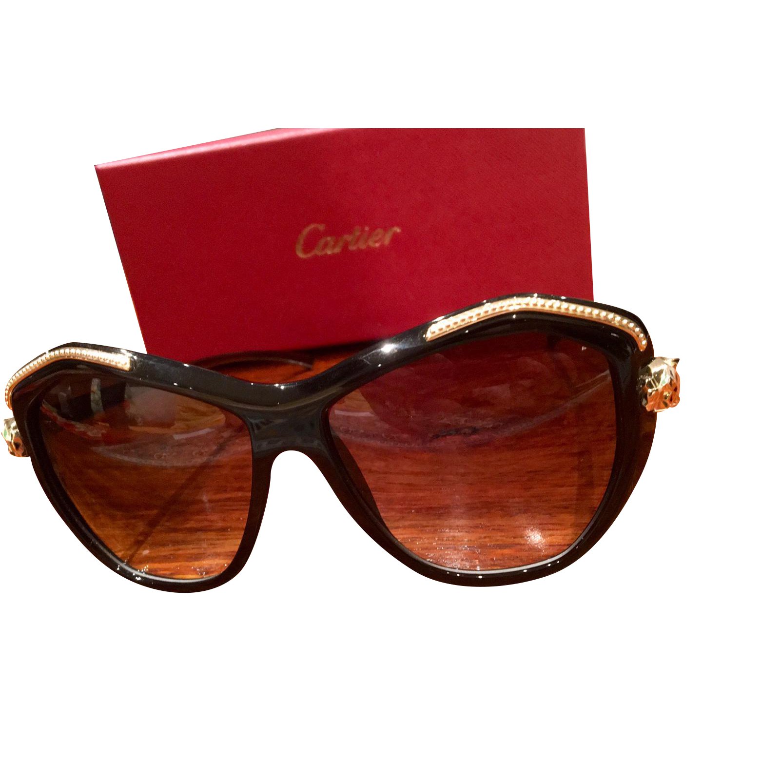 Lunettes De Soleil Cartier Panthère T8201076 Femme Noir Marron Foncé 