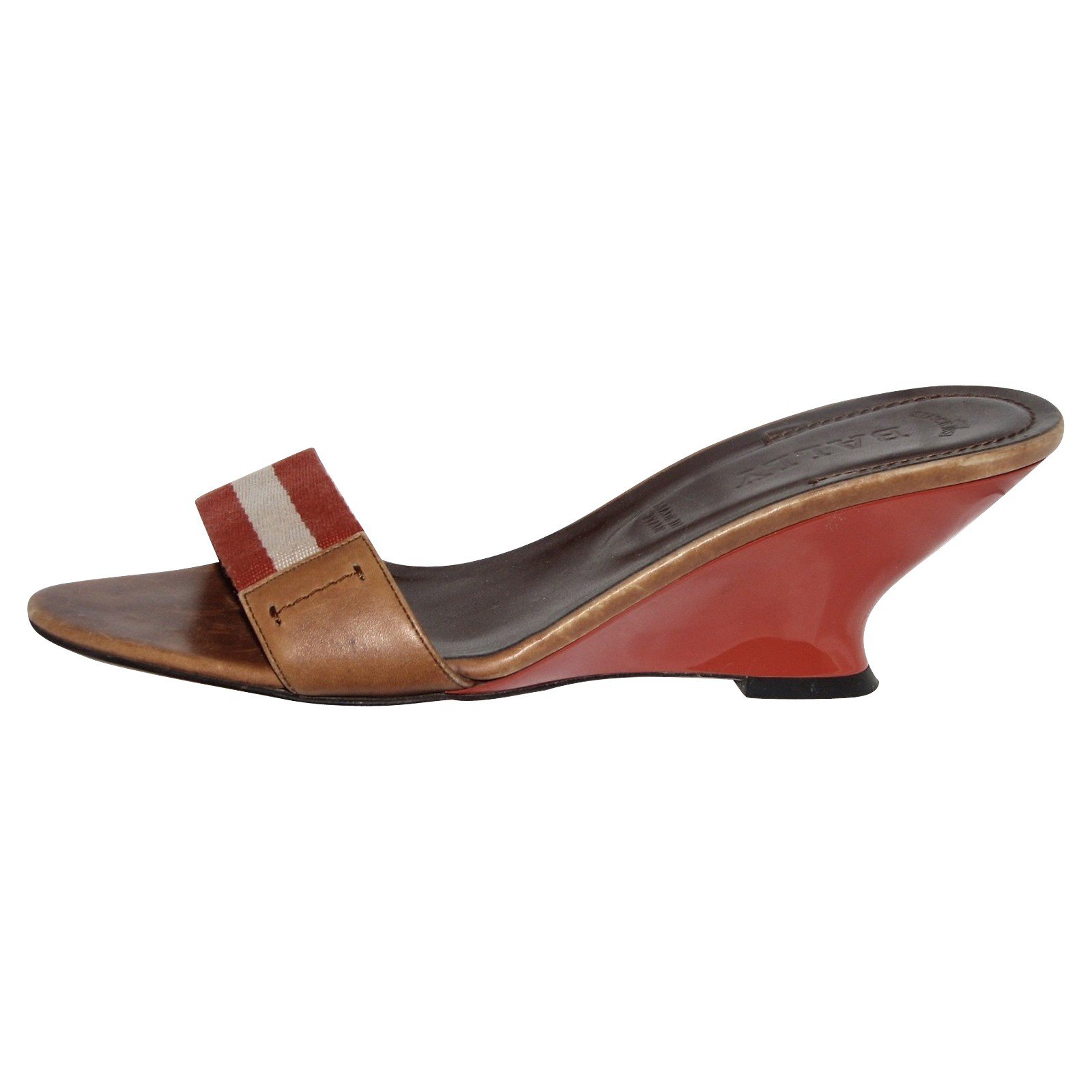 Bally wedge mules Brown Coral Caramel Leather Cloth ref.99827 - Joli Closet