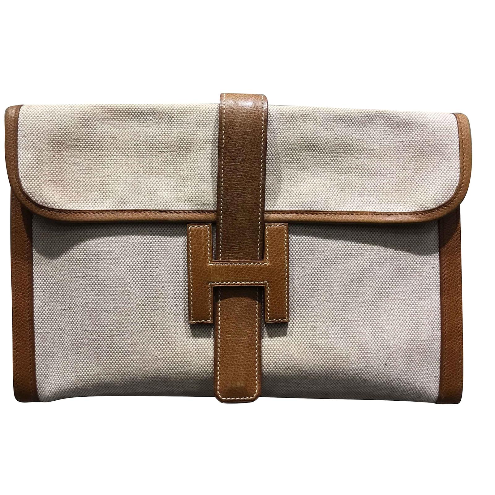 Hermès Pochette Jige Tissu Beige ref.105532 Joli Closet