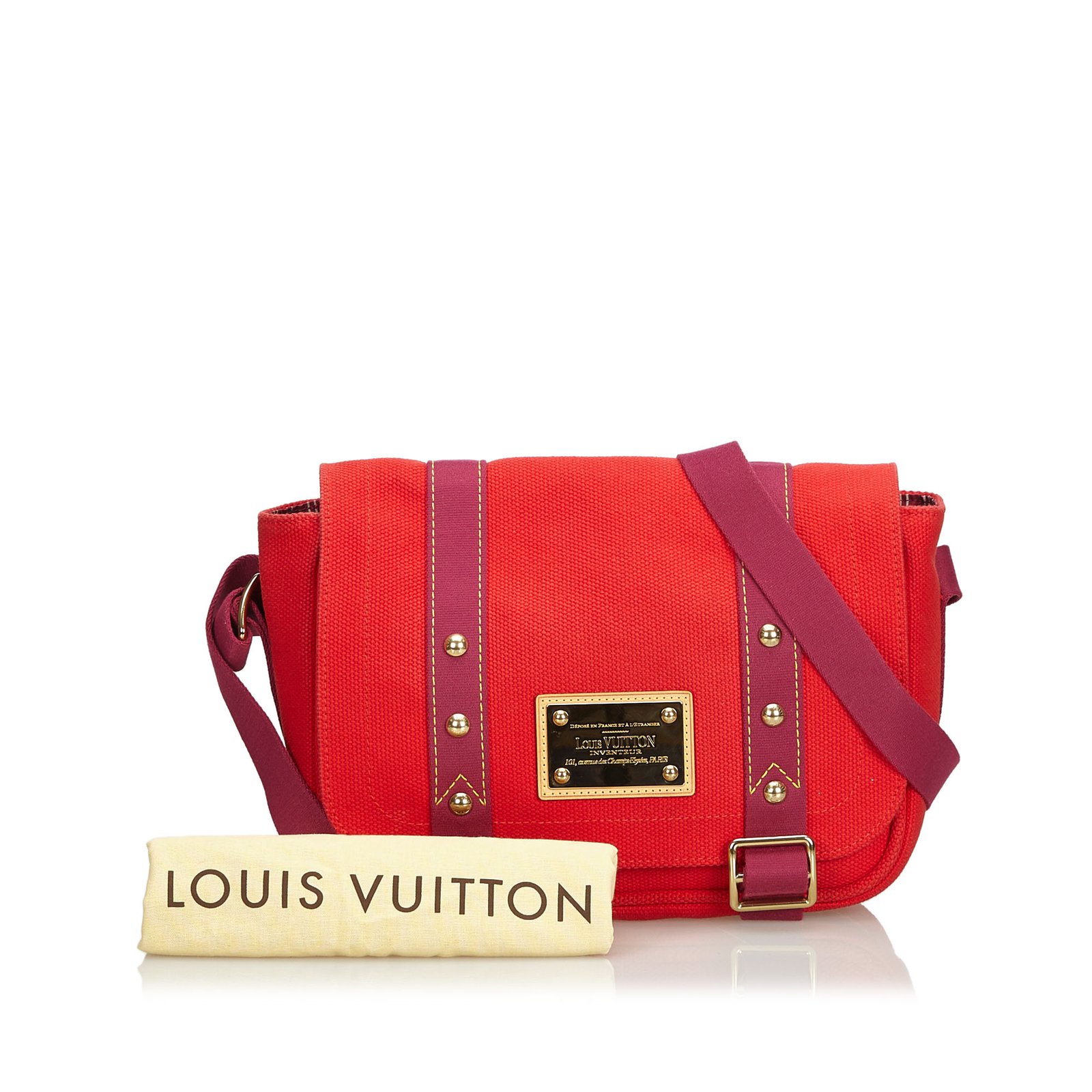 Louis Vuitton Tan and Red Canvas Antigua Besace PM Bag - Yoogi's Closet