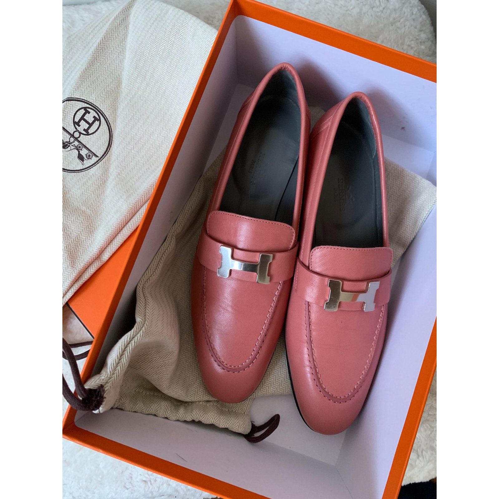 Moccasins Paris - Hermès Pink Leather ref.105875 - Joli Closet