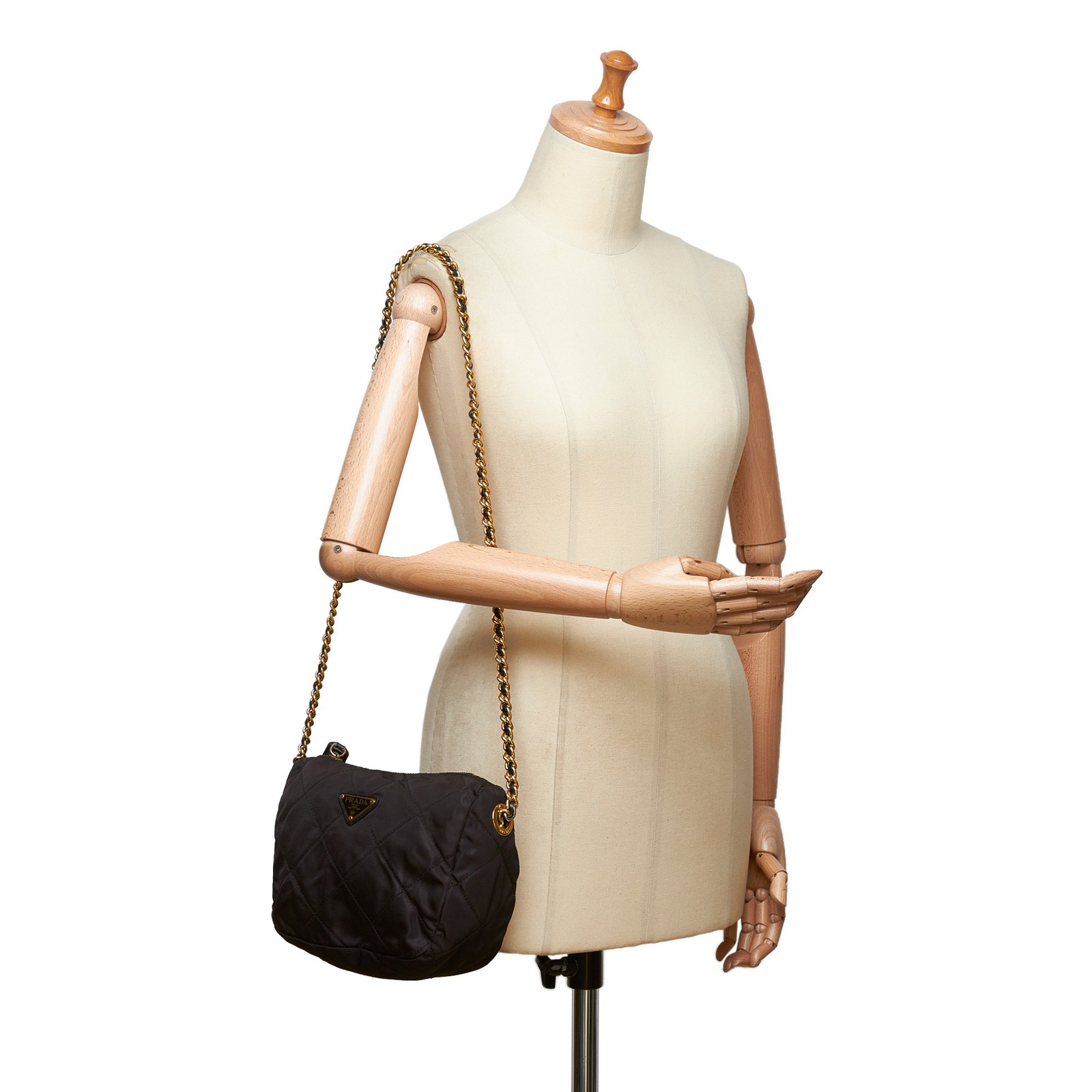 Prada Nylon Chain Crossbody Bag Black Leather Cloth ref.106048 - Joli Closet