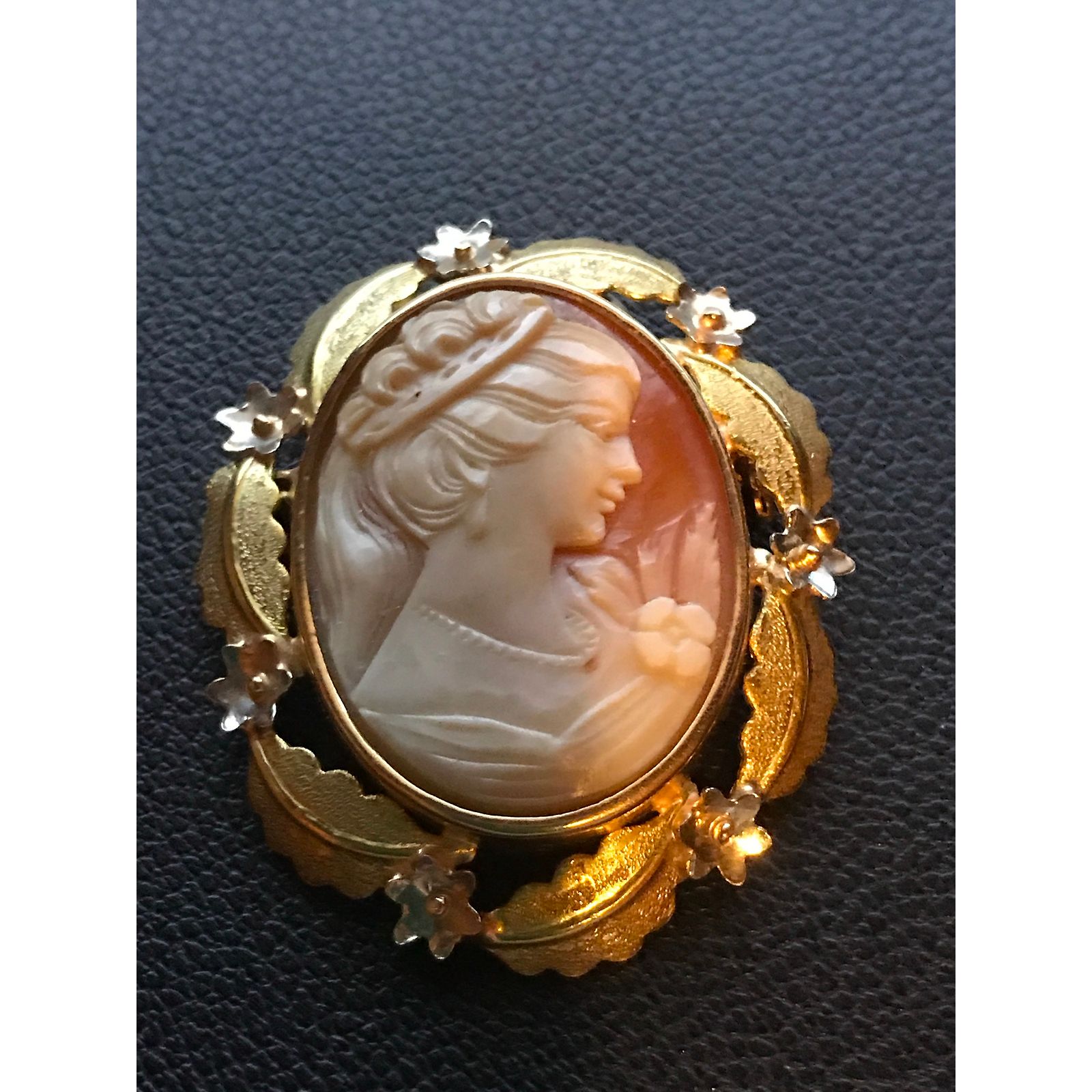 Broche Vintage Camée En Coquillage - Bijou Ancien - Occasion (Bon État D'Usage)
