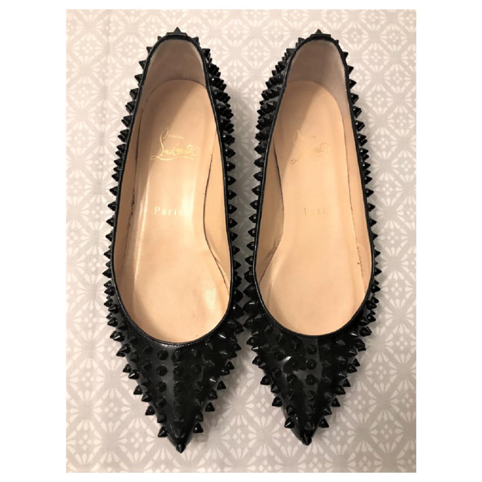 Christian Louboutin Black Patent Pigalle spiked flats EU38 Patent ...