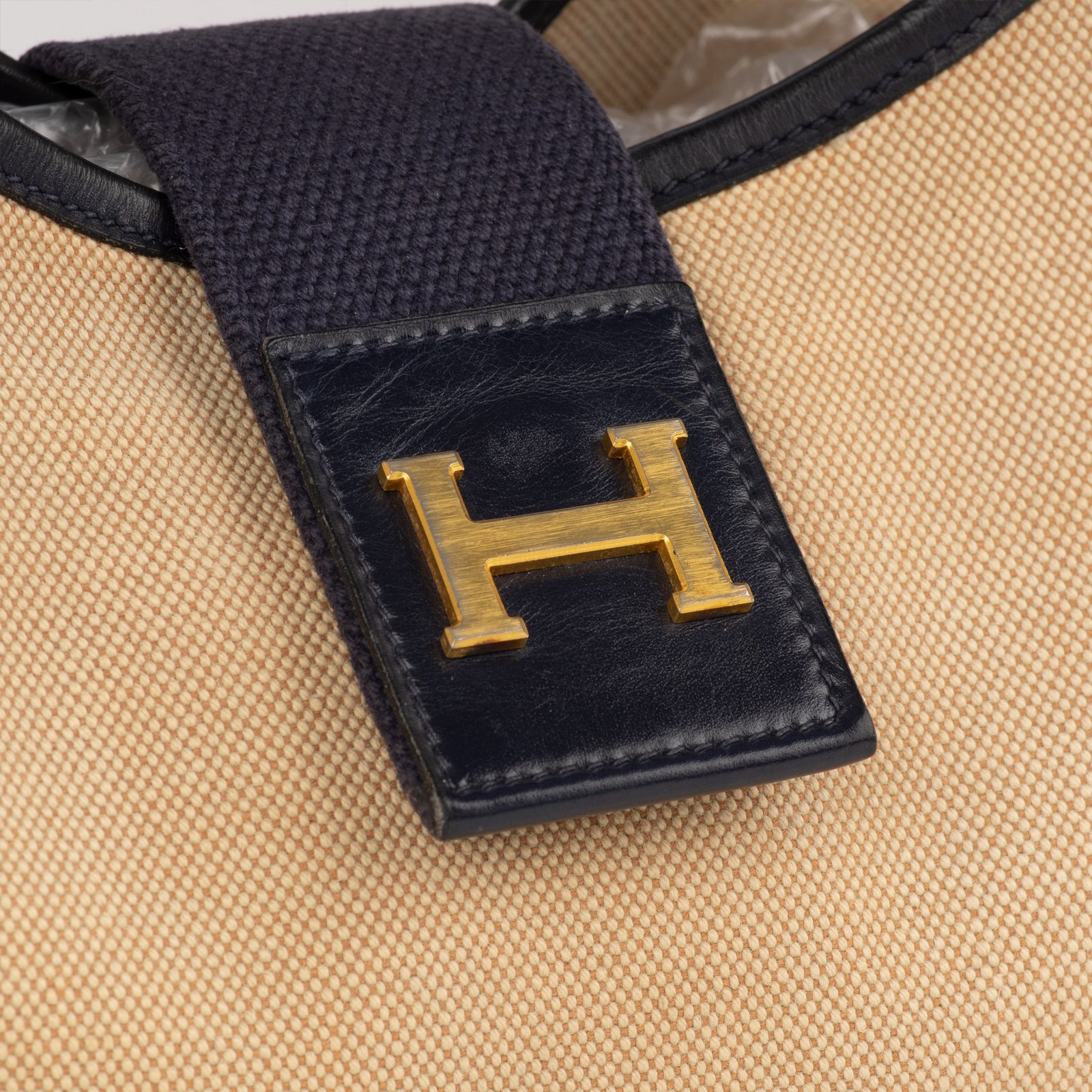 Hermes Tsako Beige and Navy Bi-Material Shoulder Bag at 1stDibs