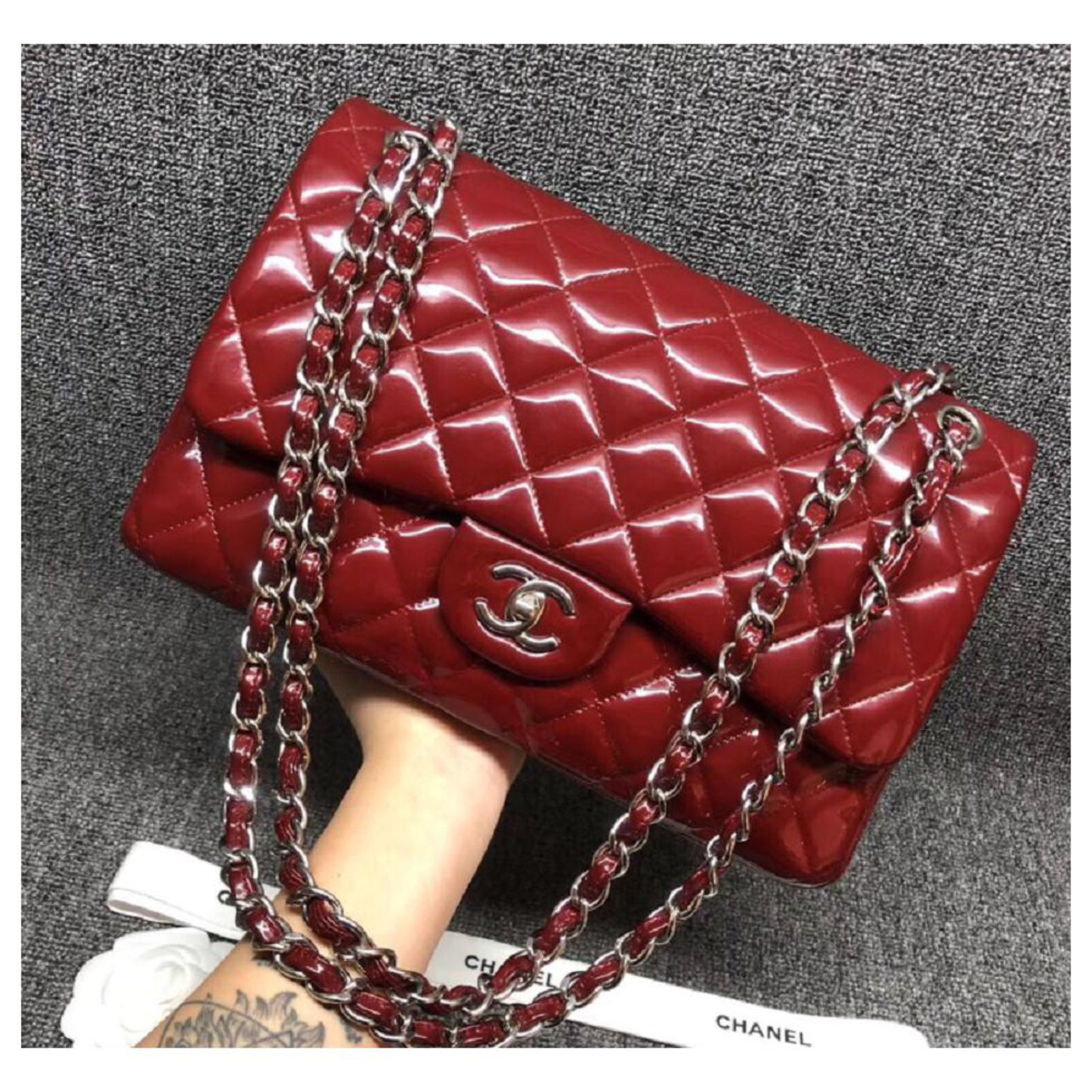 Timeless Chanel Patent Red Jumbo classic flap bag Patent leather ref.111788  - Joli Closet