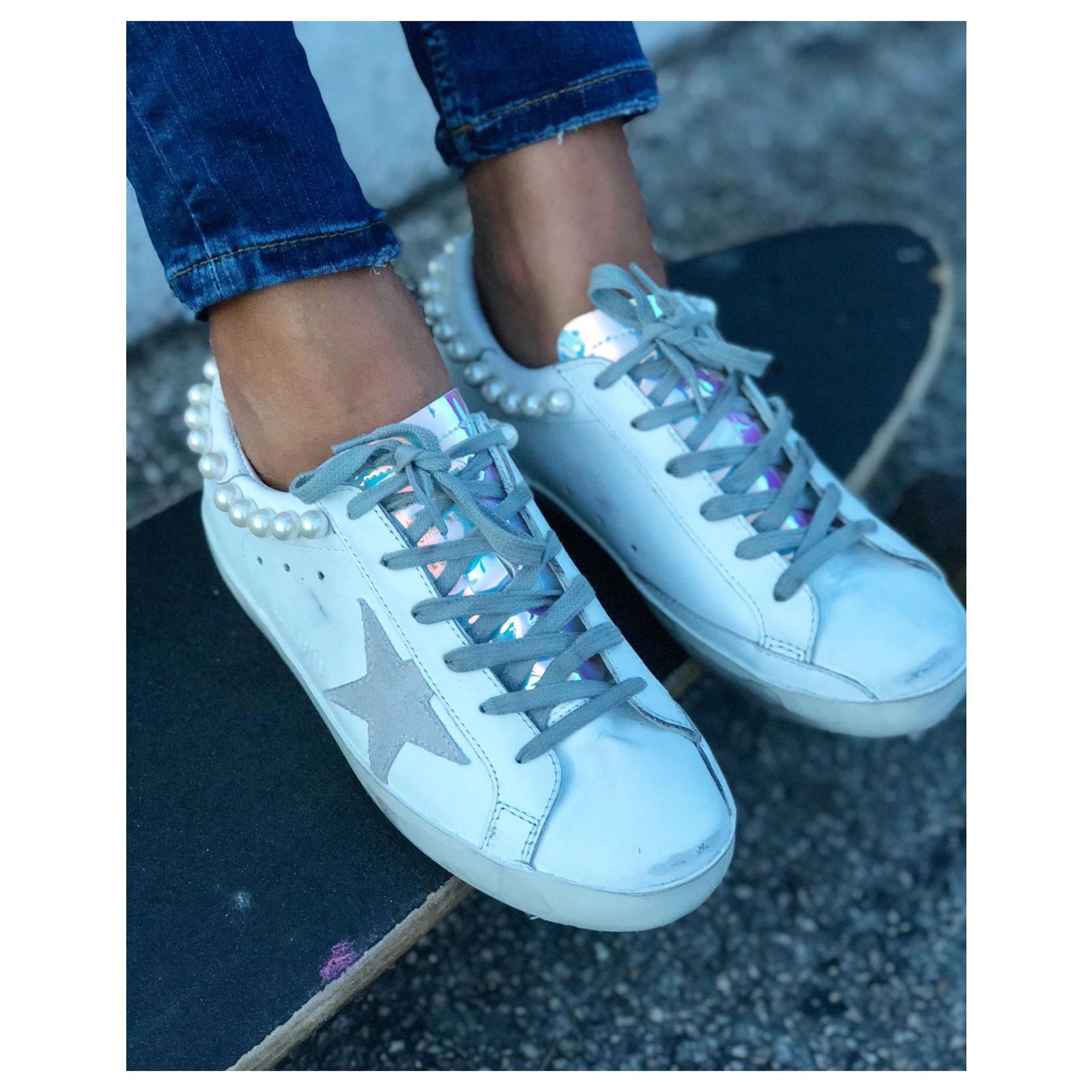golden goose sneakers with pearls