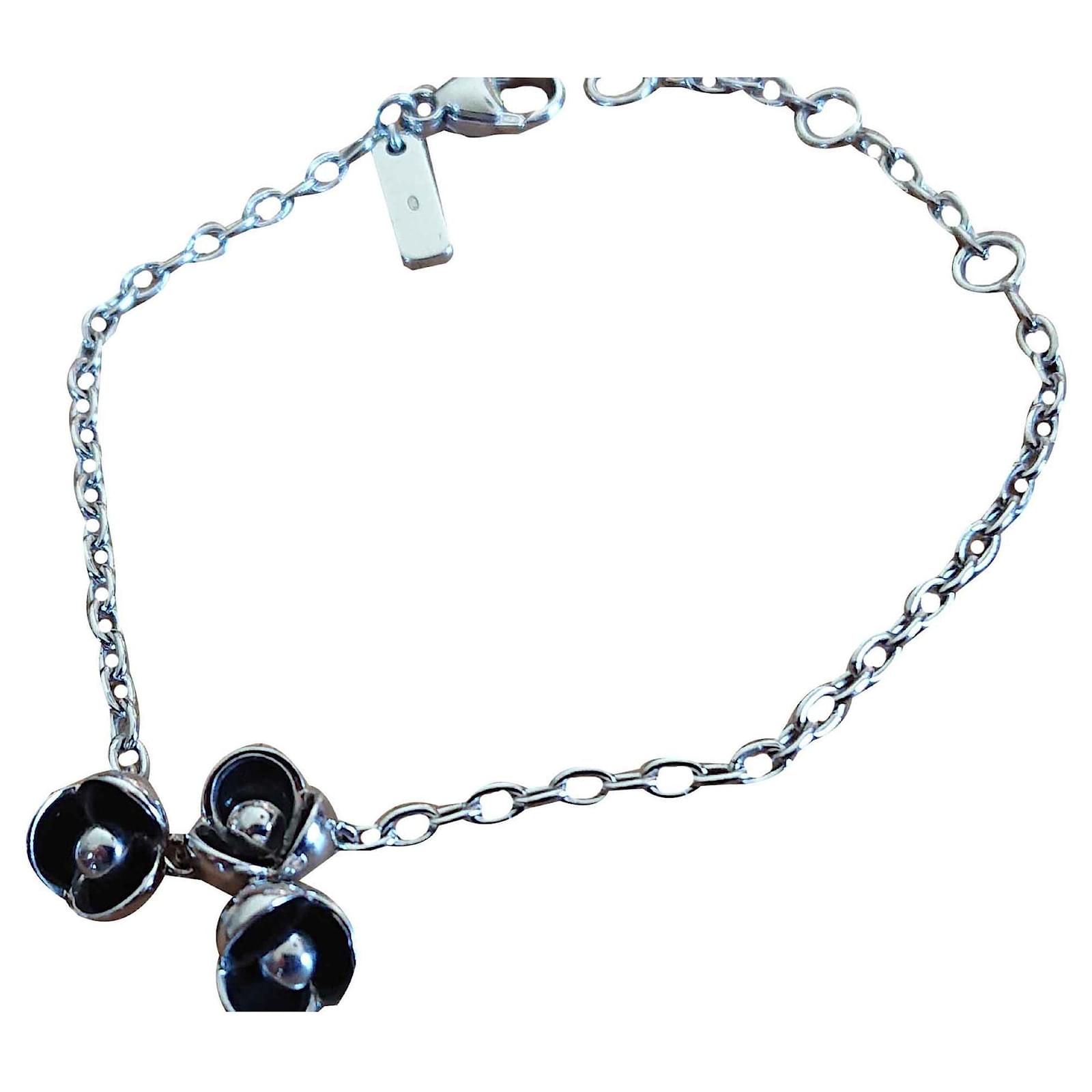 Bracelet Cacharel Émaillé Argent Et Noir - Bijou De Costume Français, Occasion