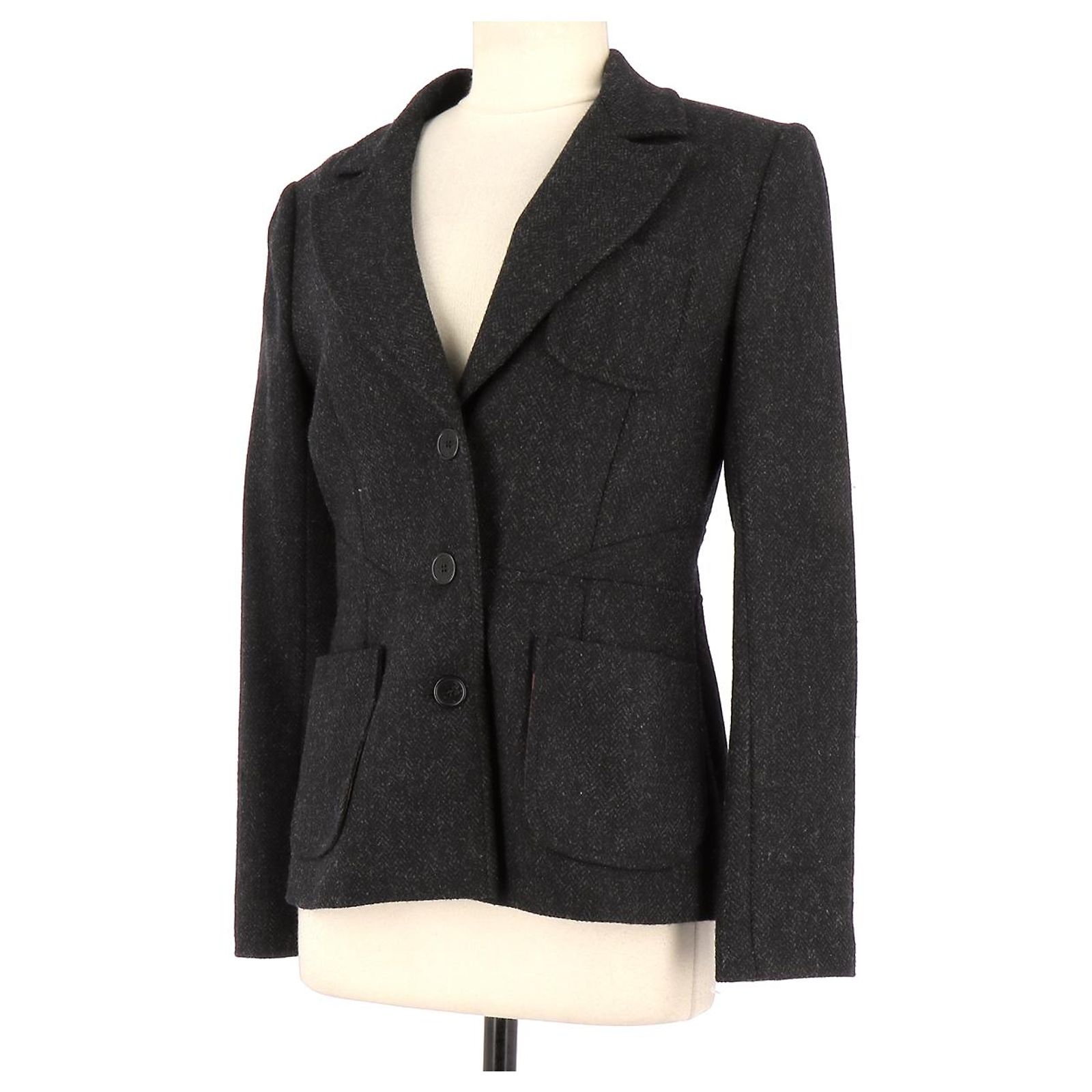 Blazer En Laine Vierge Cacharel Marron - Taille 40 - État Comme Neuf
