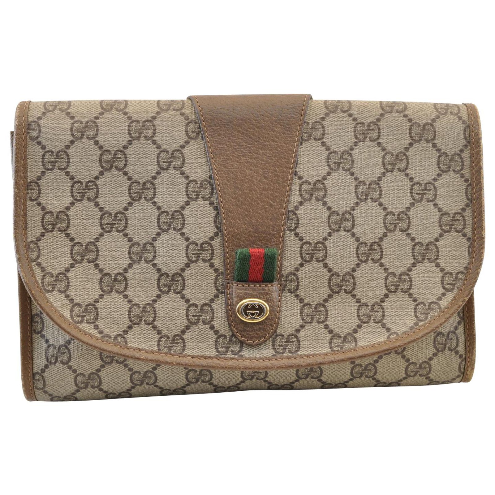 Gucci Sherry Line GG Clutch Bag Brown Cloth ref.115066 - Joli Closet