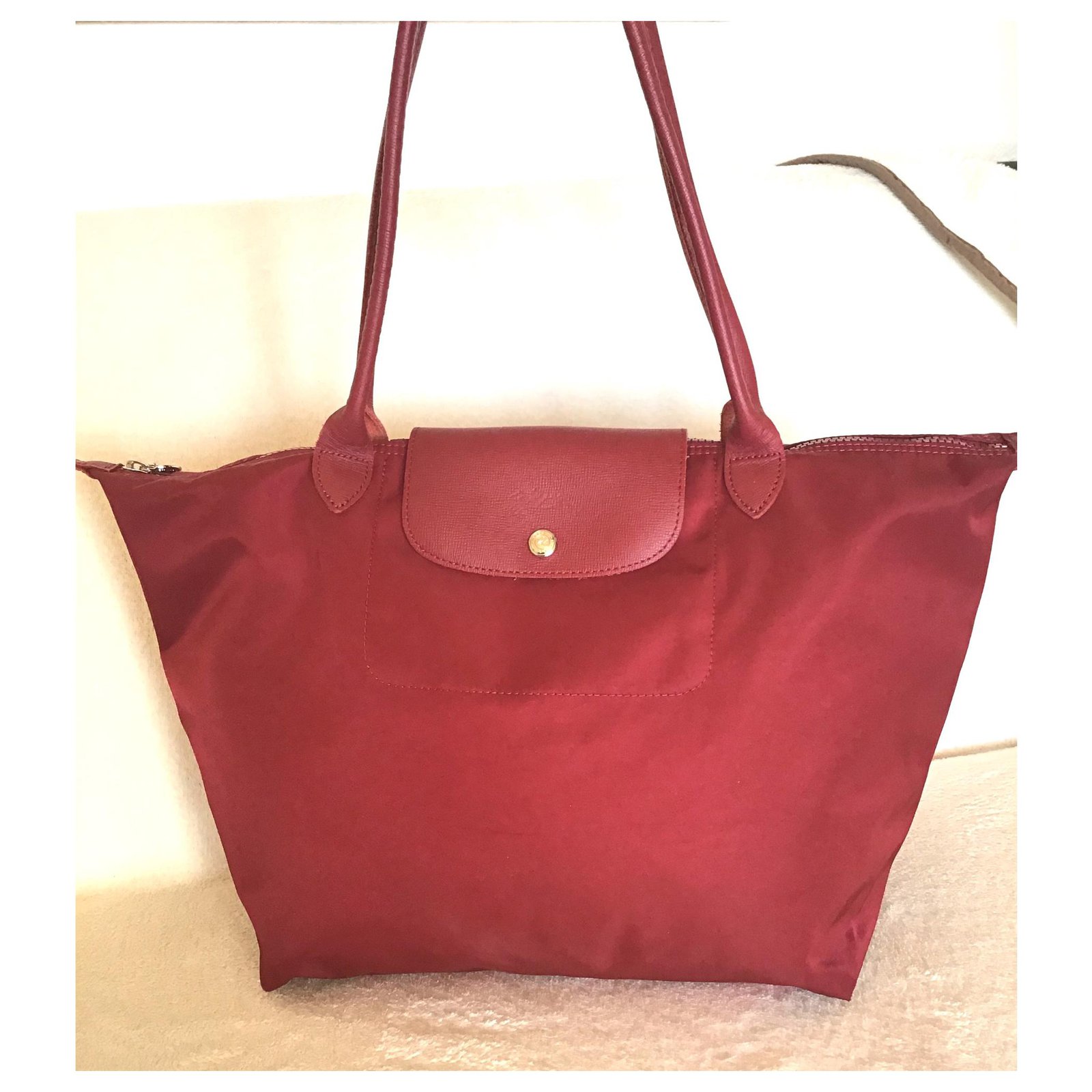 Longchamp Neo Folding Dark red Leather Nylon ref.115532 Joli Closet