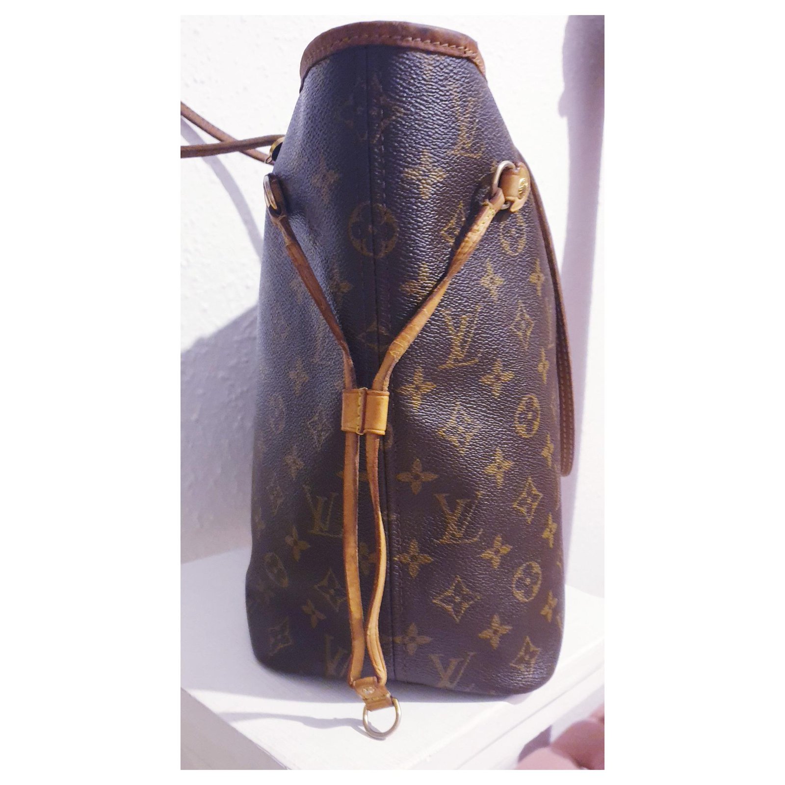 Louis Vuitton Neverfull MM Bag from Vuitton Caramel Dark brown Leather  Cloth ref.115607 - Joli Closet