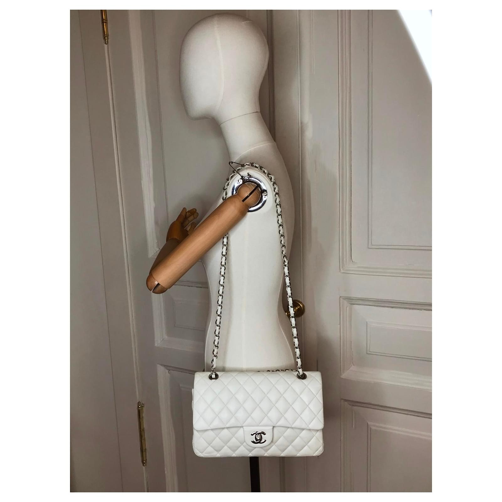 Timeless Chanel with card lined Flap Medium Bag White