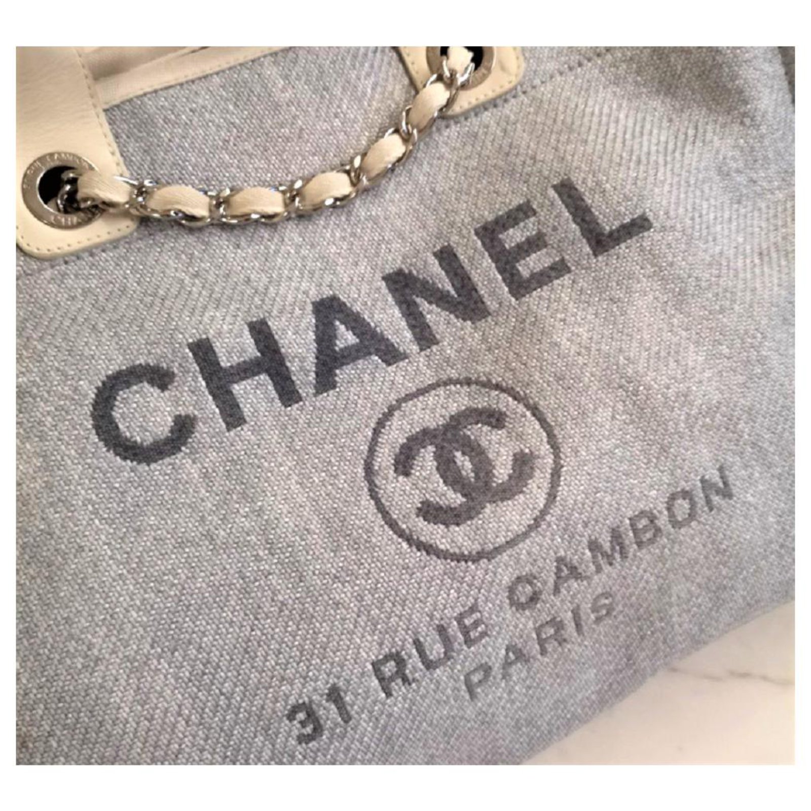 Chanel deauville tote XL Blue Cream Cloth ref.117169 - Joli Closet