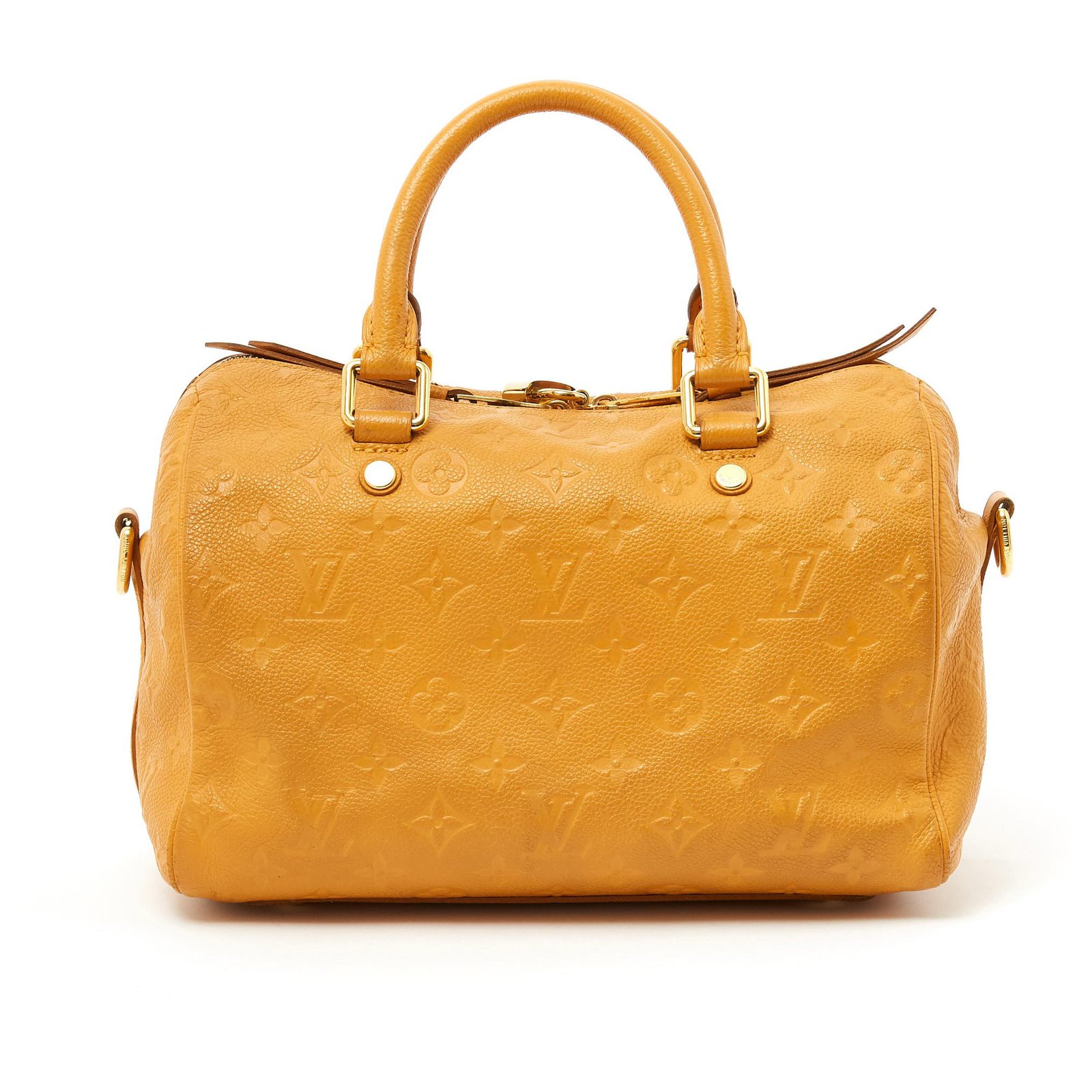 LOUIS VUITTON Denim Speedy Round PM Yellow Leather 2Way Bag + Strap 