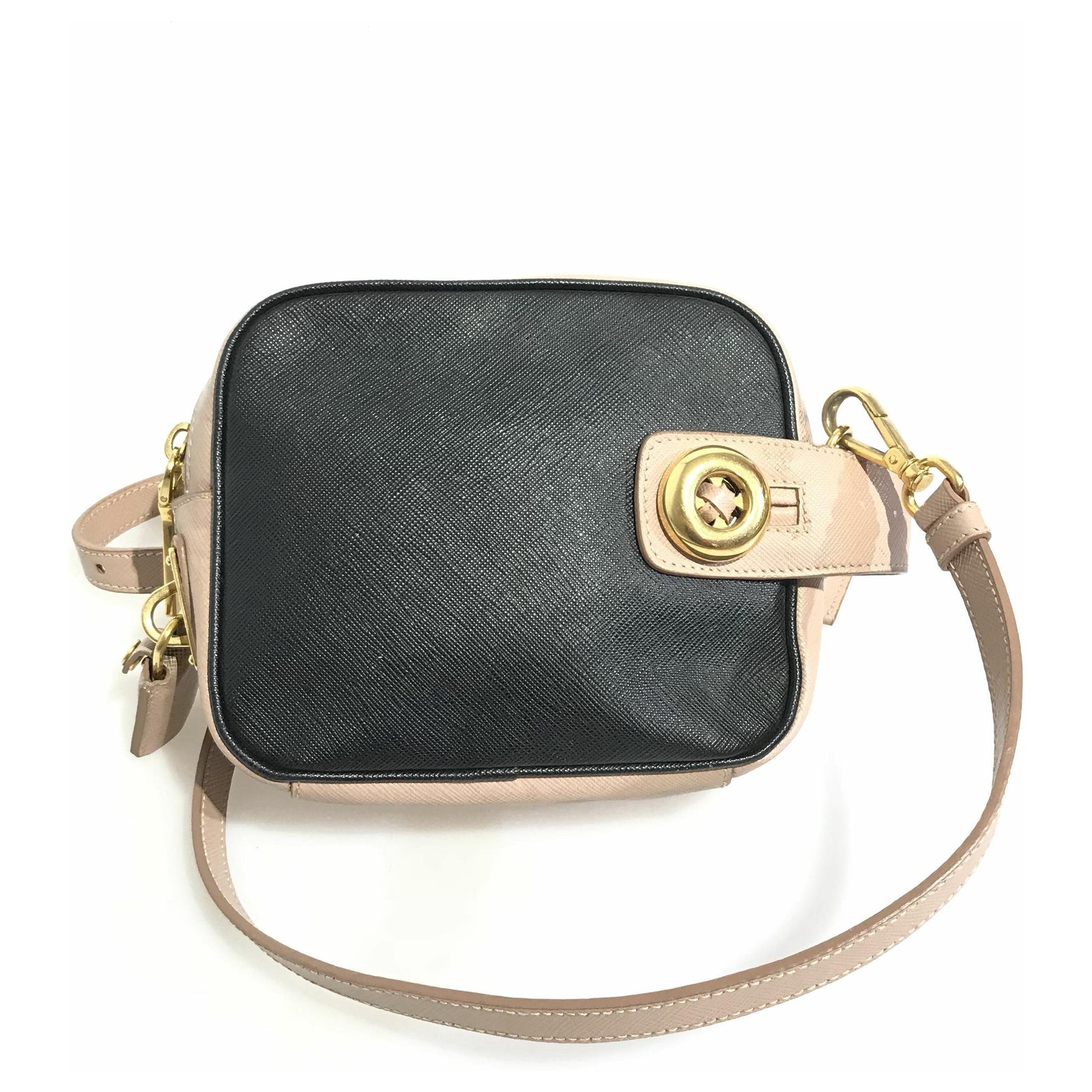 Prada Black Bi-color Saffiano Mini Crossbody Brown Beige Leather Pony-style  calfskin ref.118826 - Joli Closet