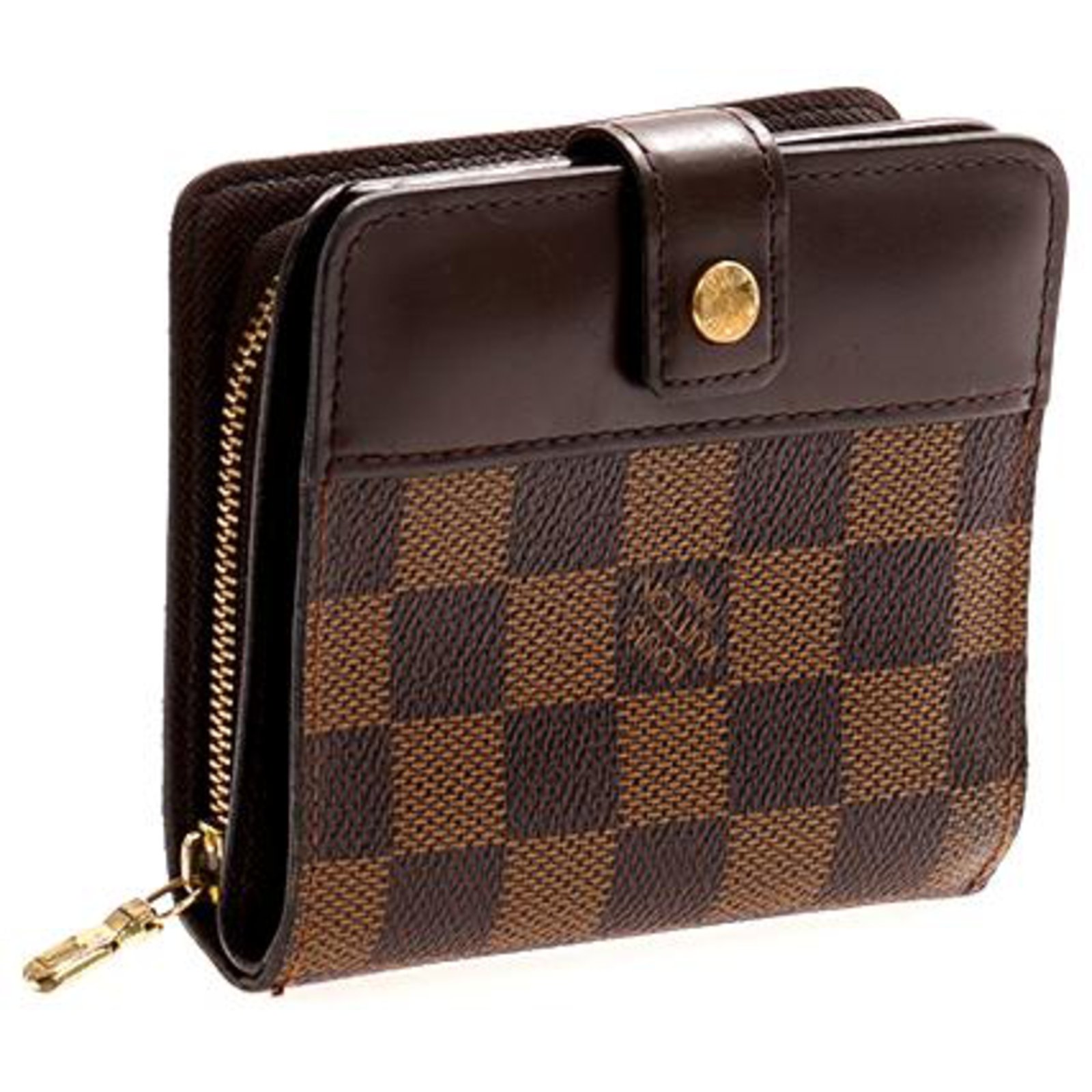 Louis Vuitton Damier Ebene Compact Zip Wallet Brown Leather Cloth  ref.107565 - Joli Closet