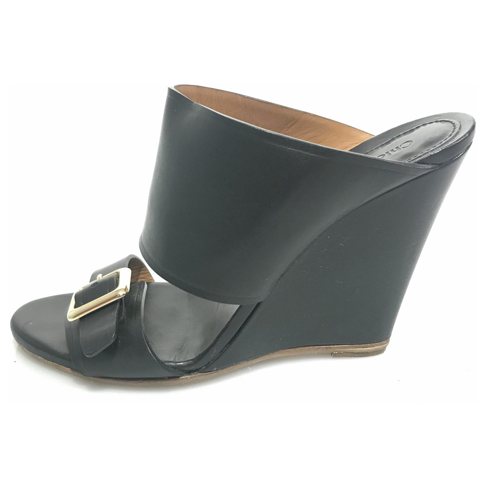 Chloé Chloe Black Leather Wedge Mule ref.119857 - Joli Closet