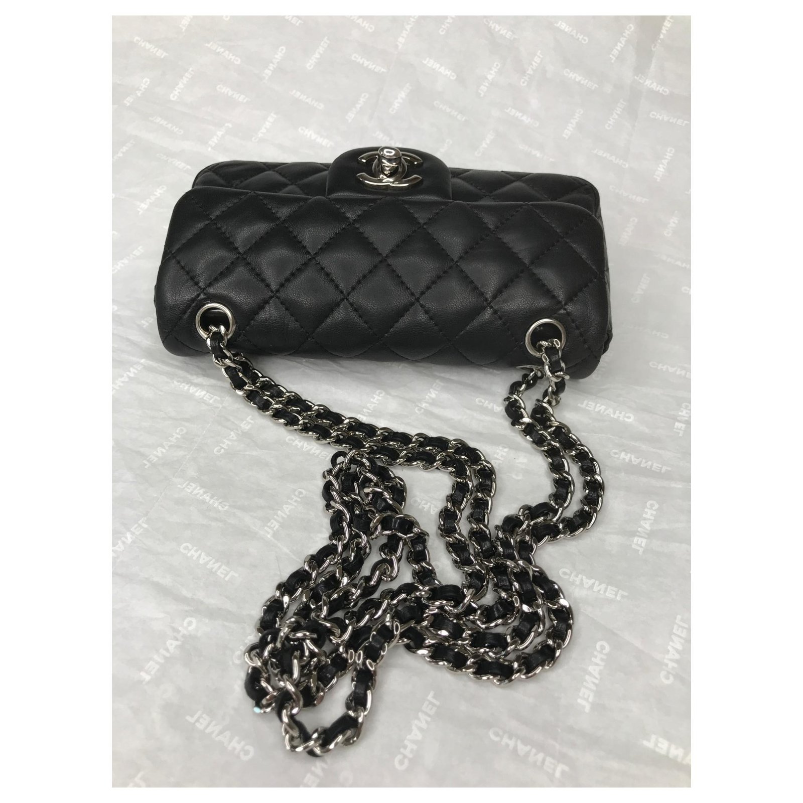 Chanel Mini crossbody / shoulder timeless flap bag Black Leather ref.120484