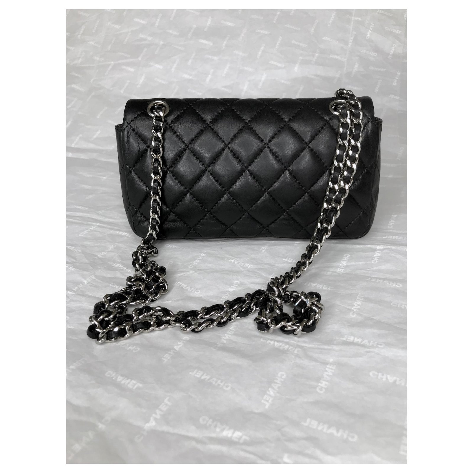 Chanel Mini crossbody / shoulder timeless flap bag Black Leather ref.120484