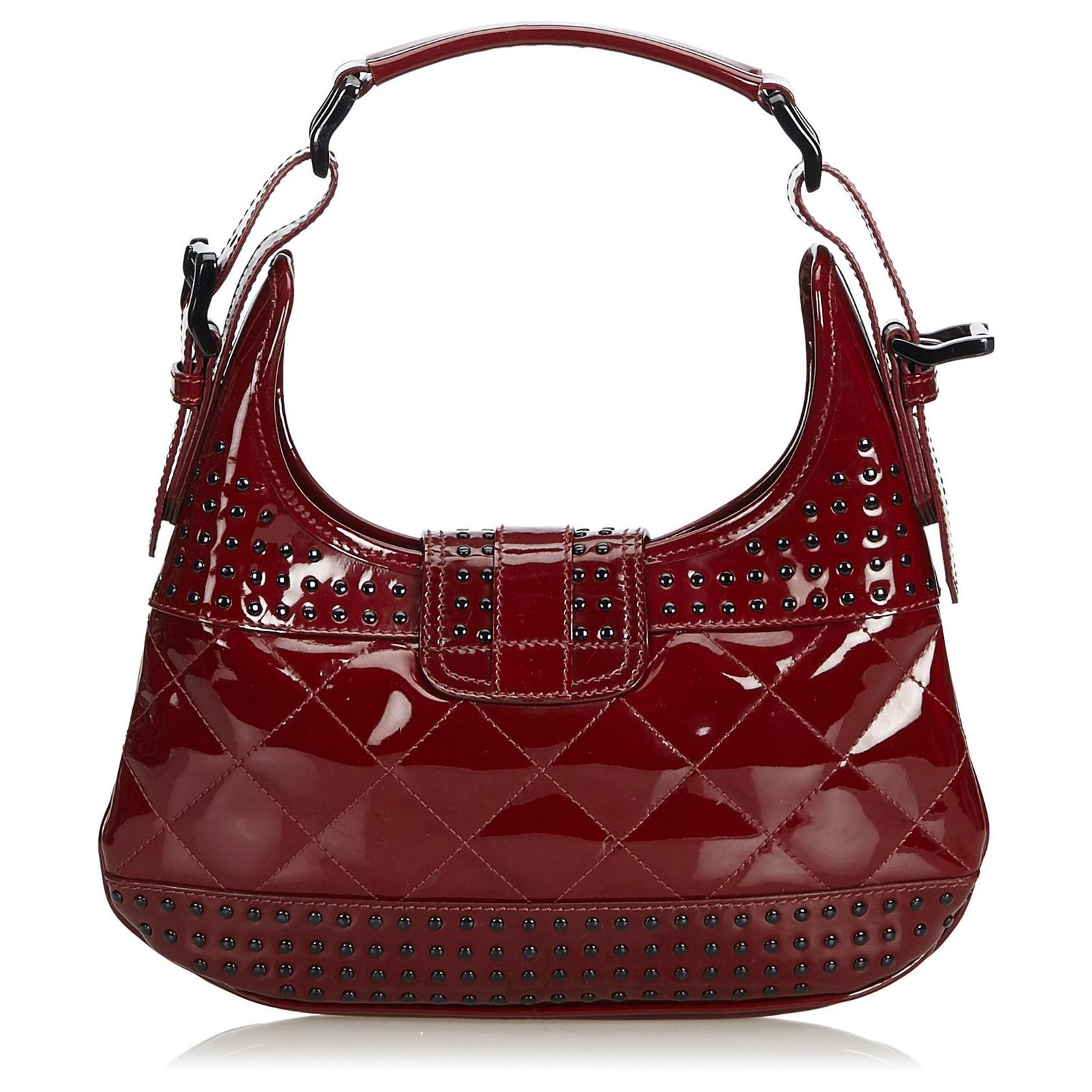 Red patent leather handbag