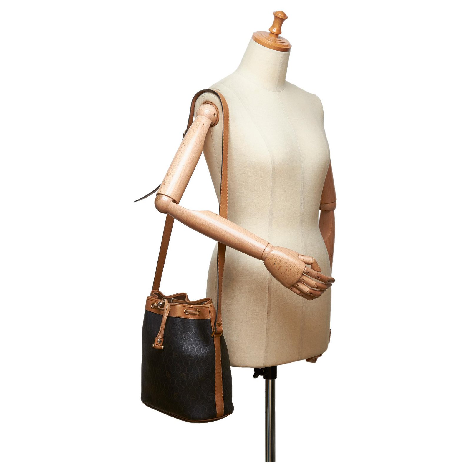 Dior Black Honeycomb Coated Canvas Bucket Bag Brown Leather Cloth  Pony-style calfskin Cloth ref.215669 - Joli Closet