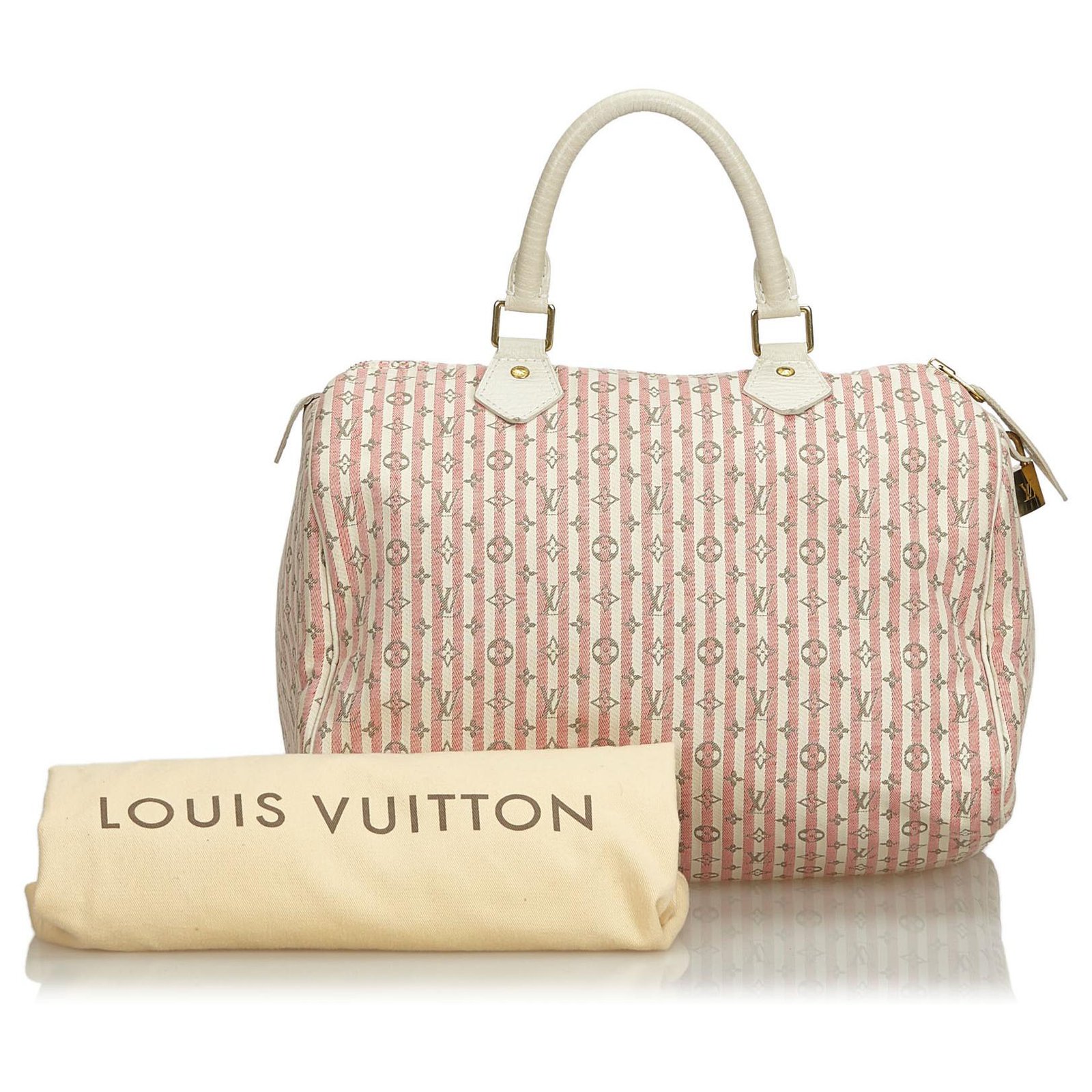 Louis Vuitton White Mini Lin Croisette Speedy 30 Red Leather