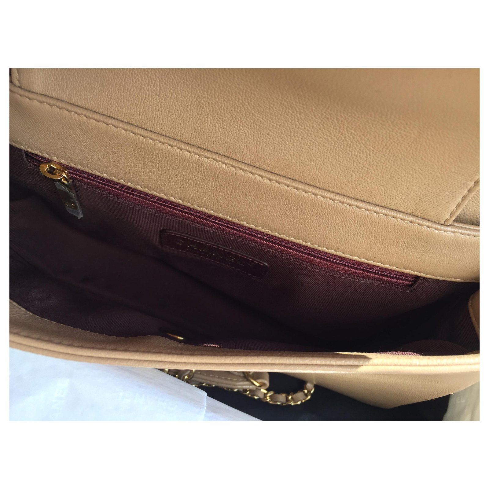 Chanel Mademoiselle Vintage Medium Flap Bag Beige Golden Leather ref ...