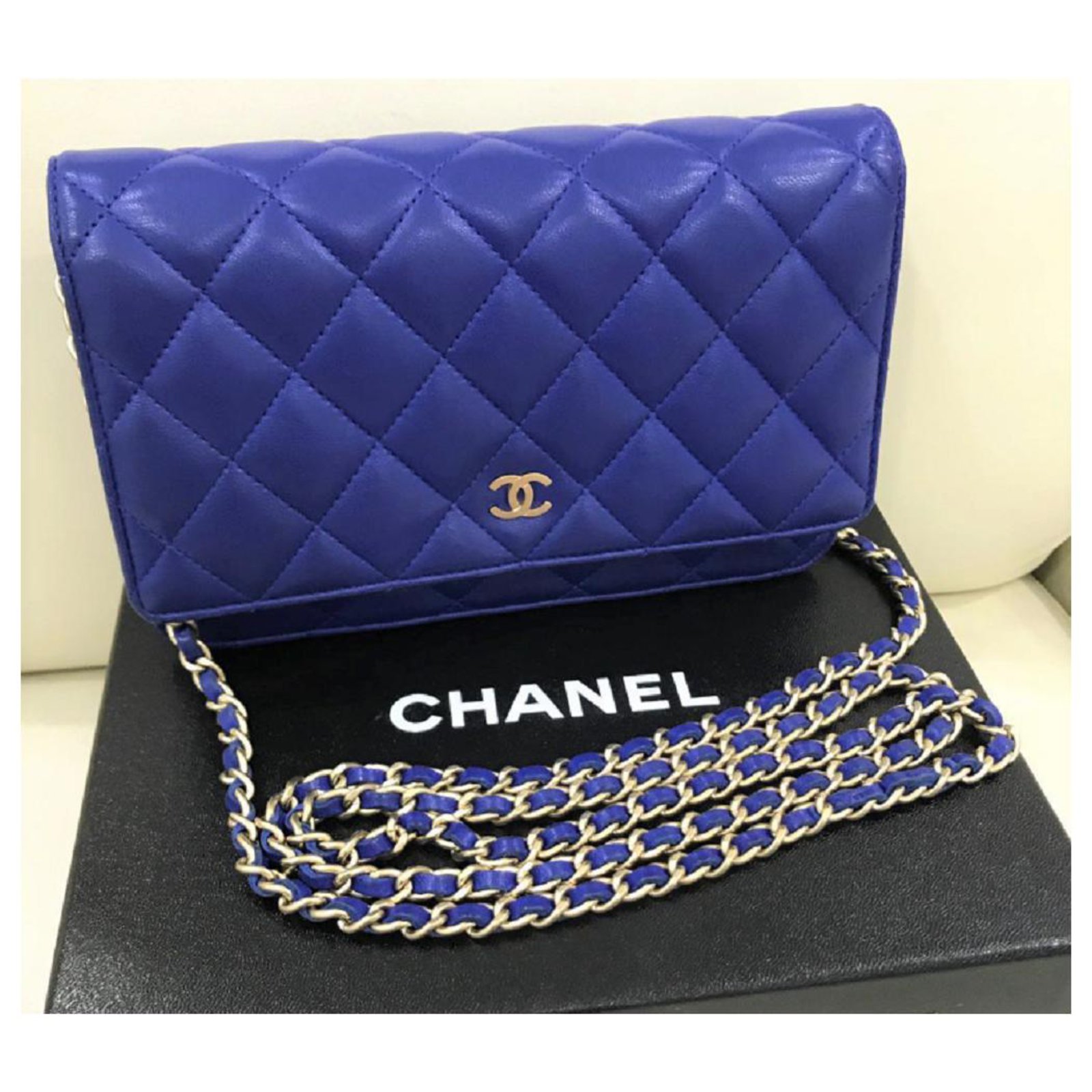 Chanel Blue Wallet on Chain Leather ref.121186 - Joli Closet