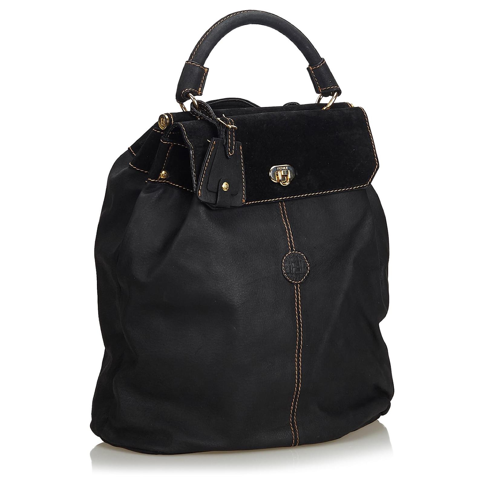 Fendi Black Leather Bucket Bag Suede ref.122066 Joli Closet