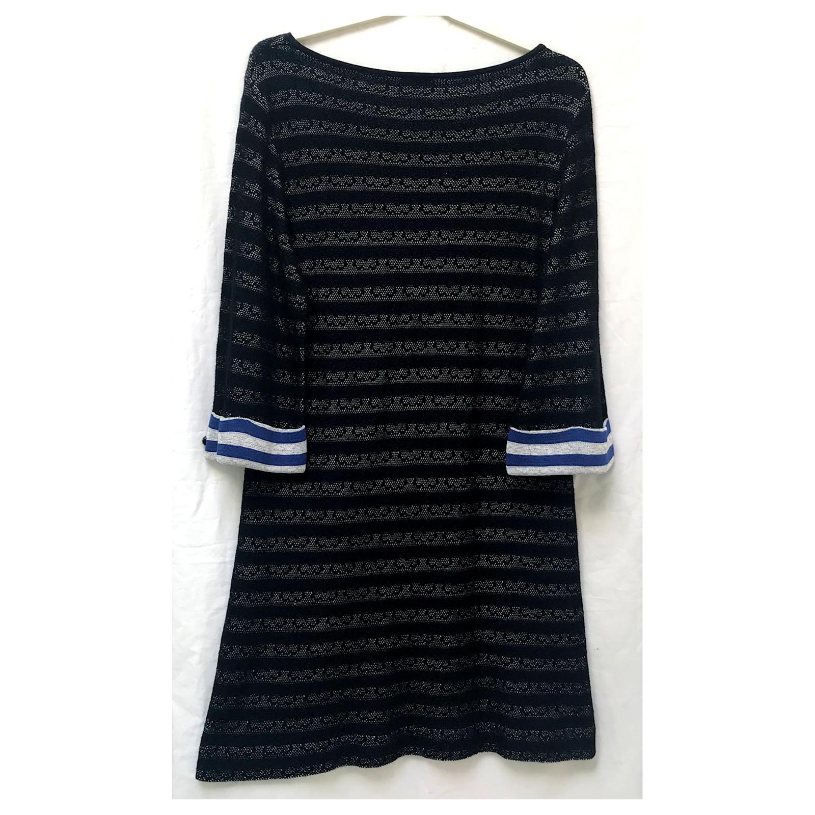 Chanel Dress Black White Blue Silk Cotton Viscose ref.122108 - Joli Closet