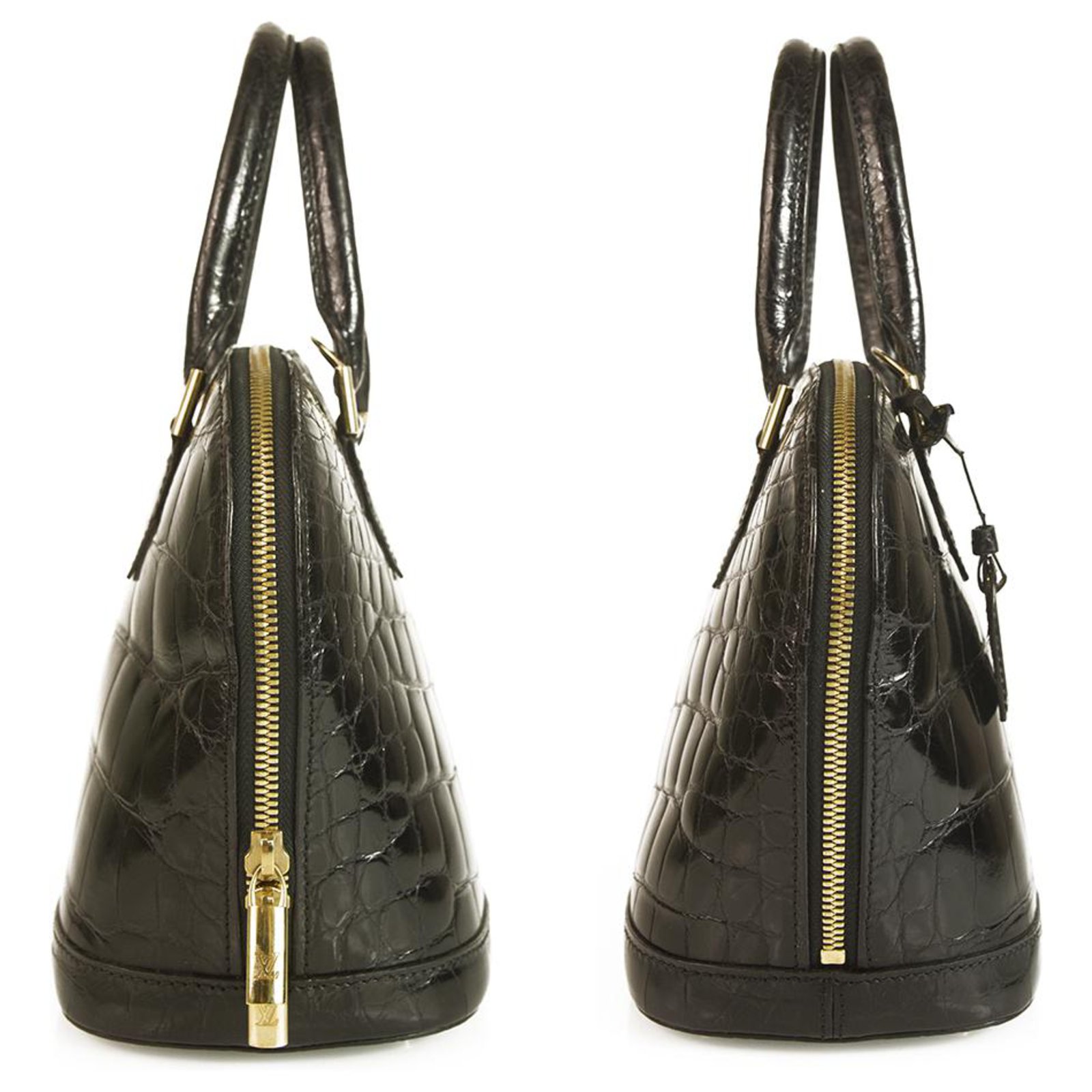Sacs à main Louis Vuitton Sac à bandoulière Alma BB Mini en cuir de crocodile brillant noir ...