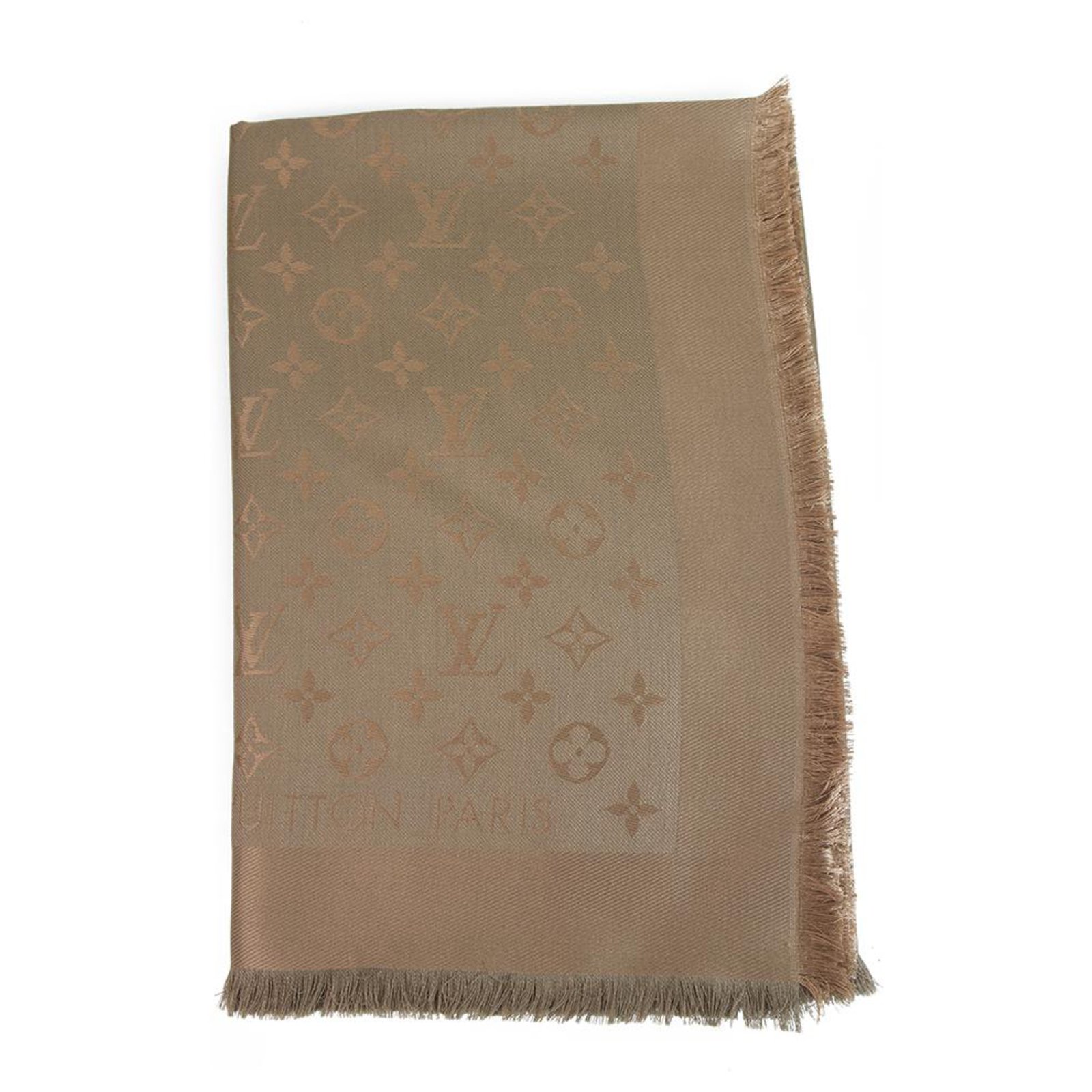 Louis Vuitton monogram light brown capuccino Tone on tone shawl weaved ...