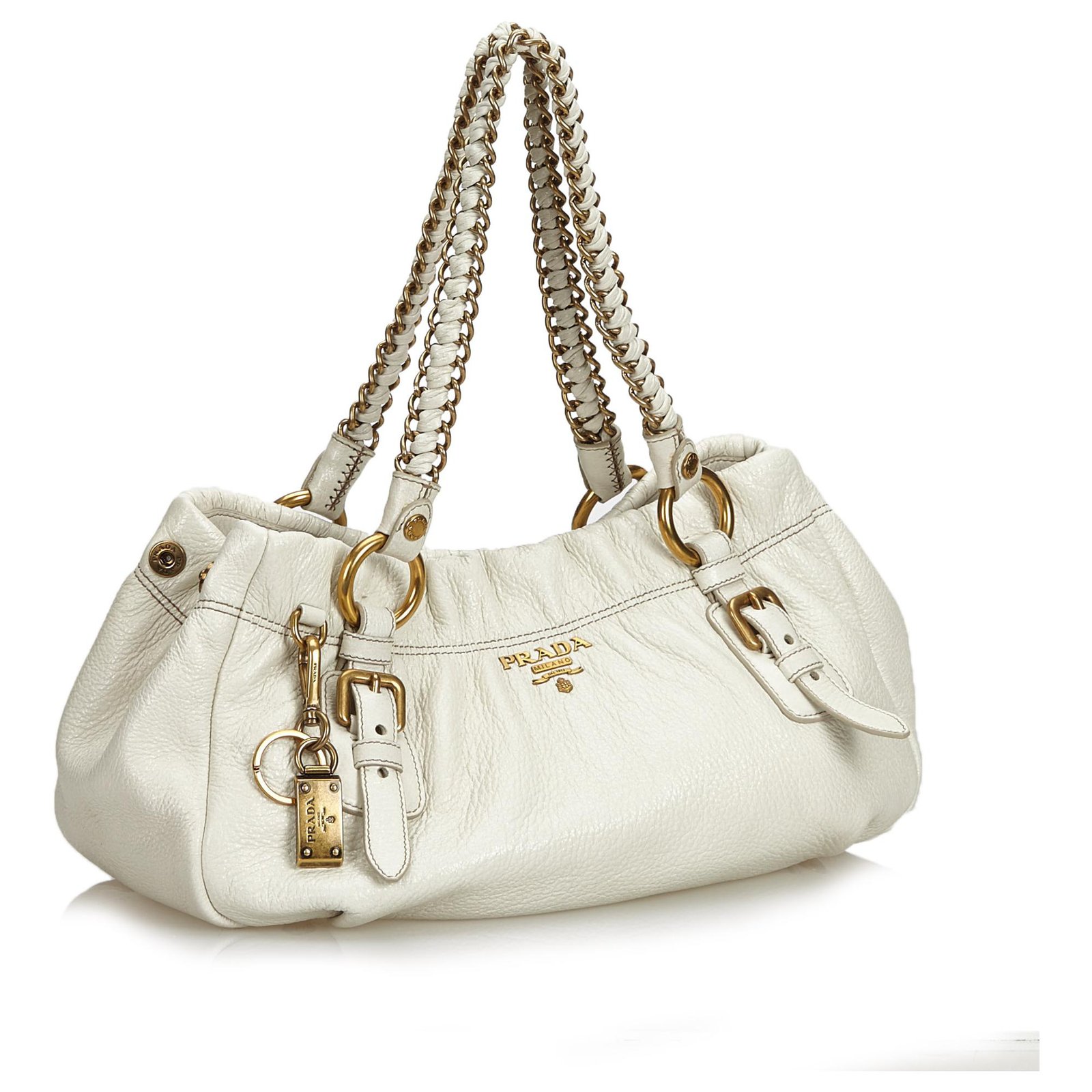 Prada White Cervo Lux Chain Shoulder Bag Leather ref.122854 - Joli