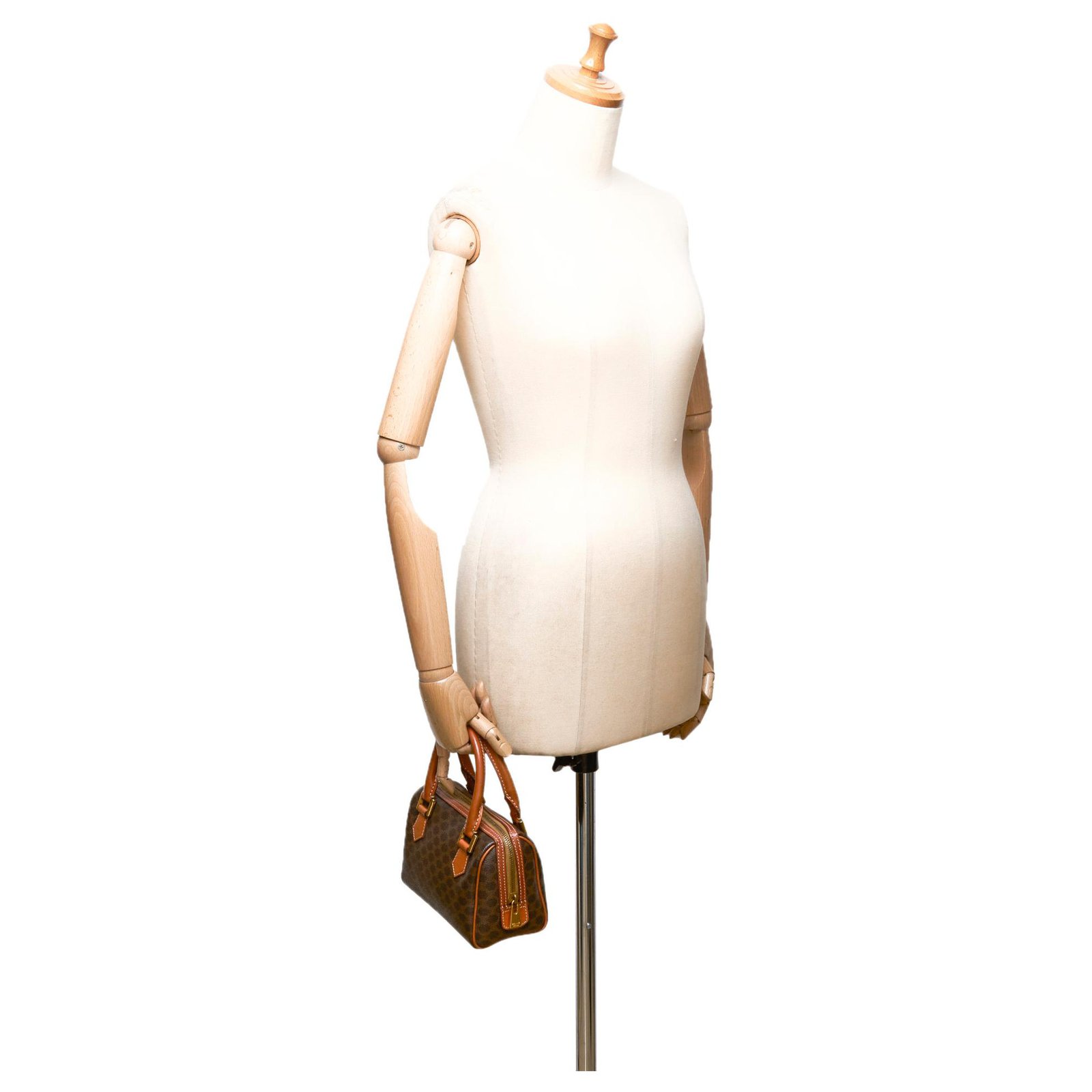 Céline Celine Brown Macadam Mini Boston Bag Leather Plastic ref