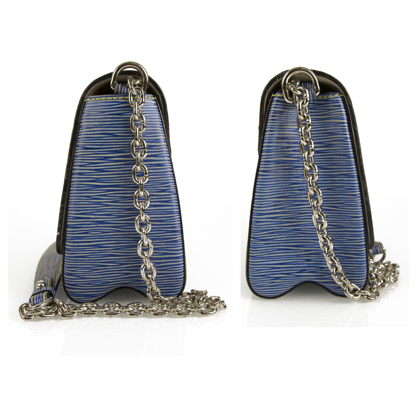 Louis Vuitton Epi LV Twist MM Chain Shoulder Bag Purse Denim Blue Leather  M50271