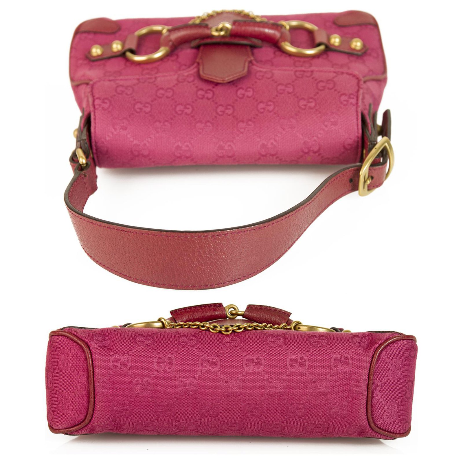 Gucci Pink GG Canvas Boat Leather Cloth Pony-style calfskin Cloth  ref.906281 - Joli Closet