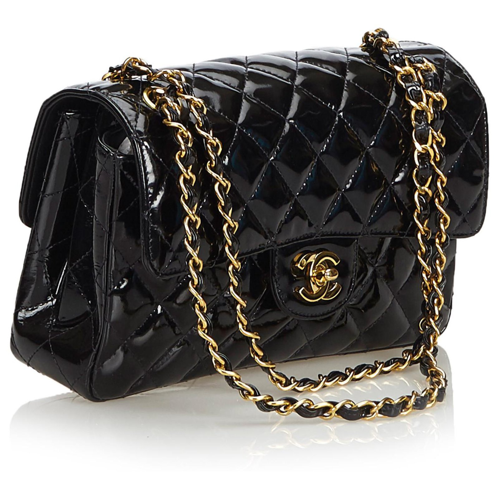 Timeless Chanel Black Classic Small Patent Leather lined Sided Bag  ref.124149 - Joli Closet