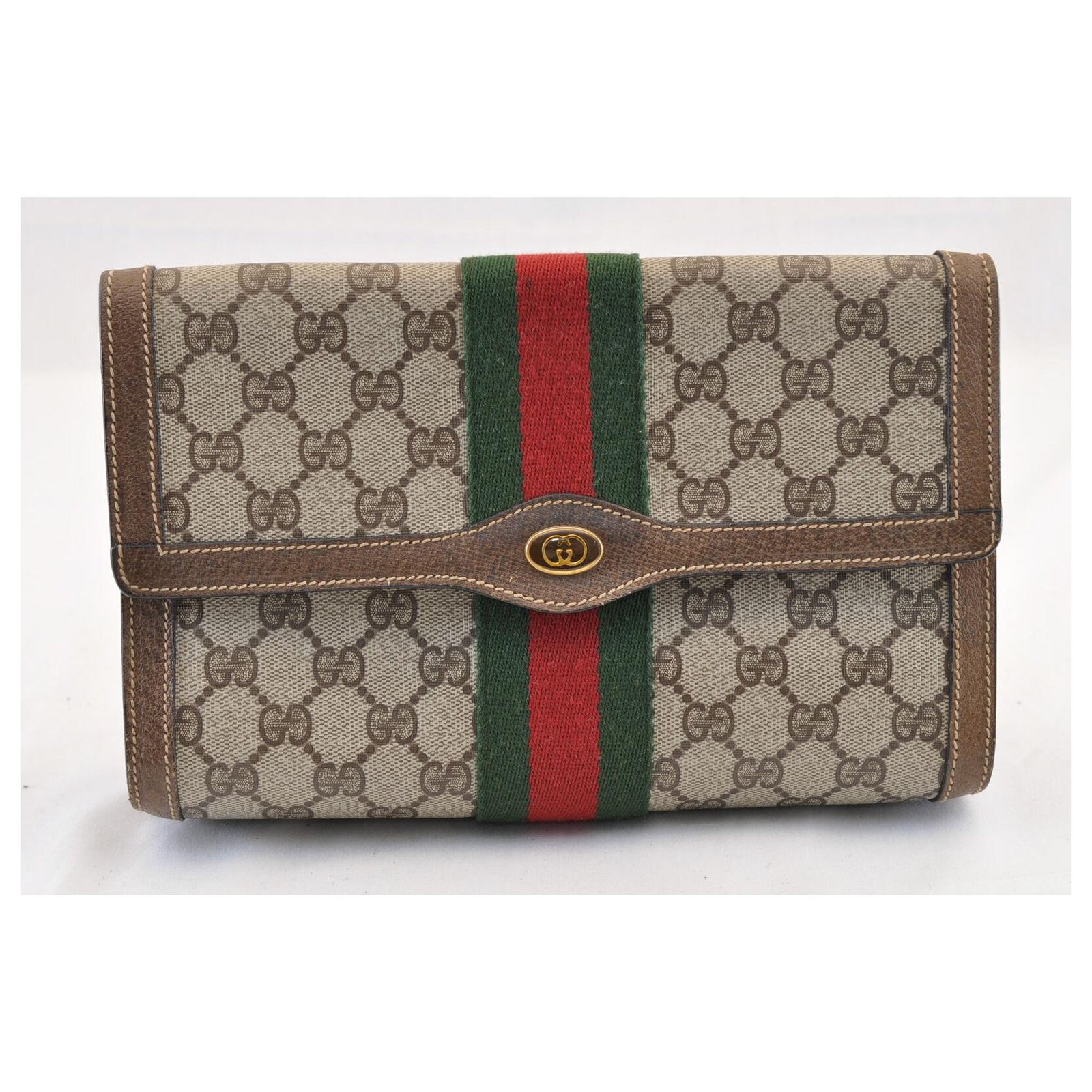 Gucci Sherry Line GG Clutch Bag Brown Cloth ref.124234 - Joli Closet