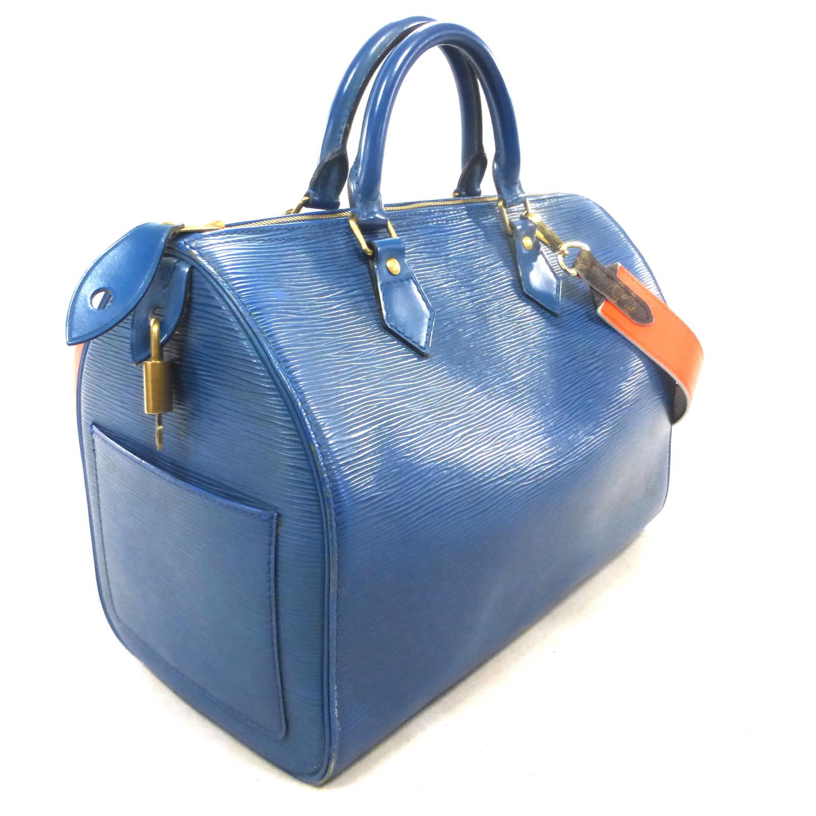Louis Vuitton Speedy 30 blue epi leather + monogram / orange