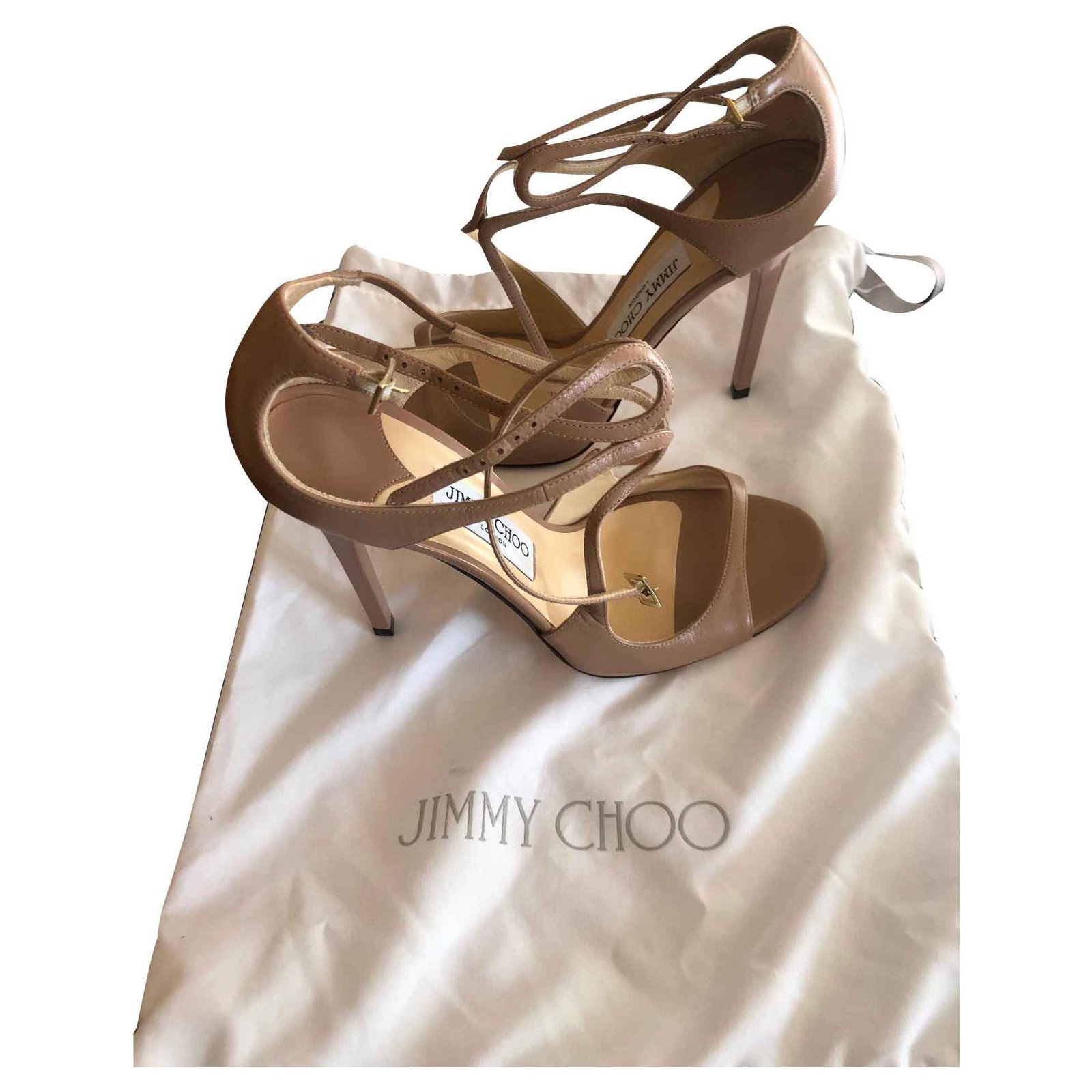 Jimmy Choo Sandals Beige Leather ref.124260 - Joli Closet