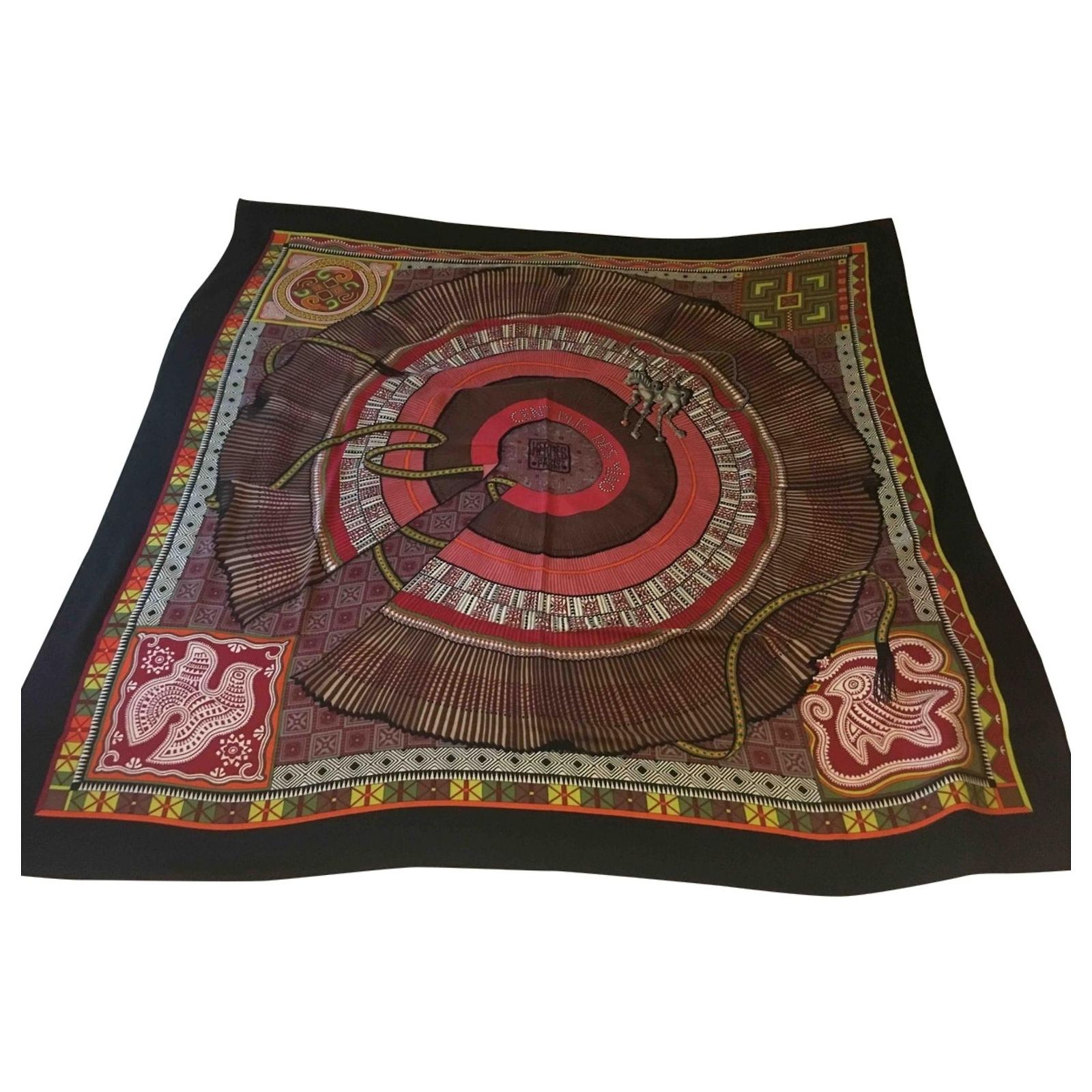 Châle HERMÈS En Cachemire Et Soie (140x140 Cm) - Marron/noir/blanc, Neuf Sans étiquettes
