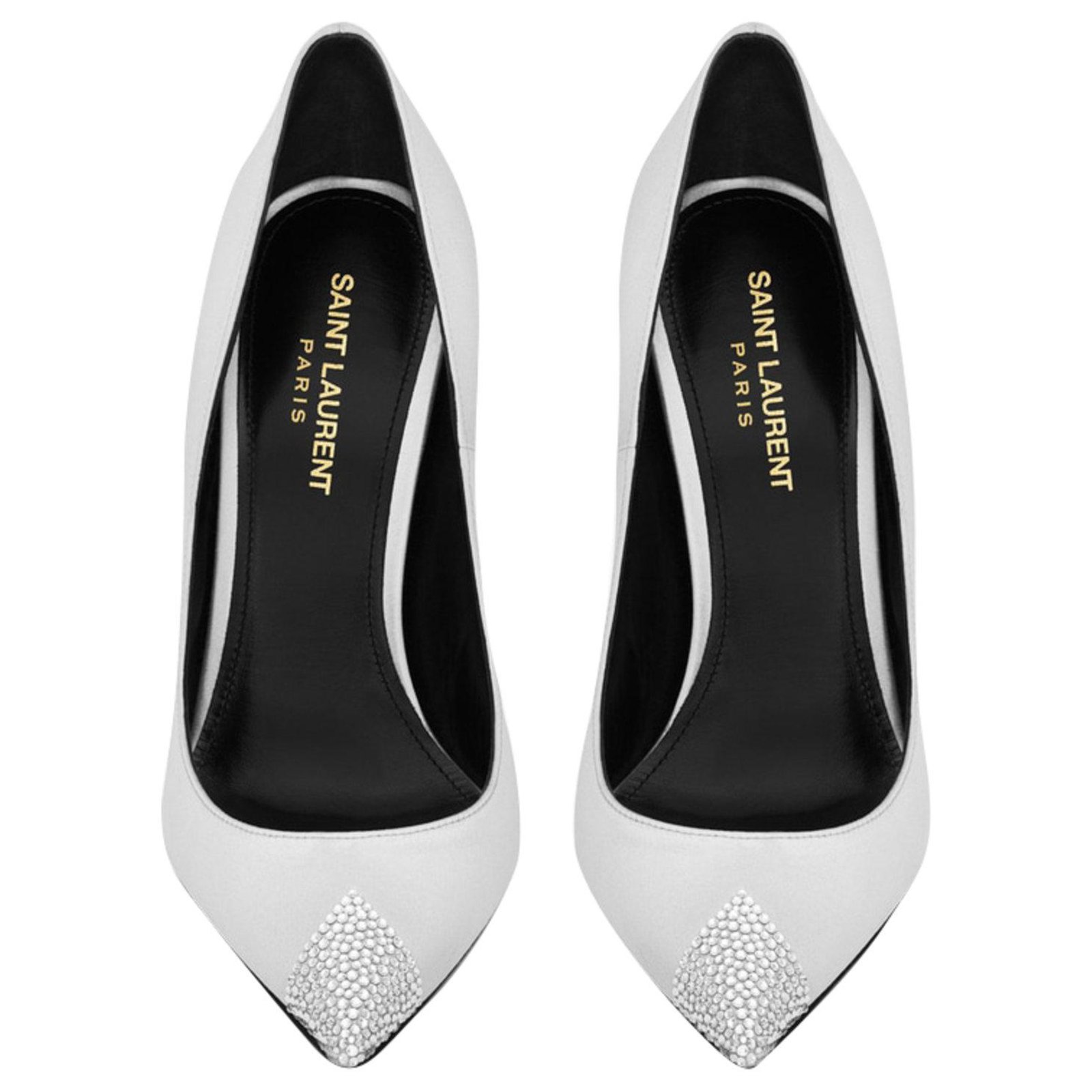 saint Pumps Tower 110 in satin with crystalline Yves Laurent White ref.125028 - Joli Closet