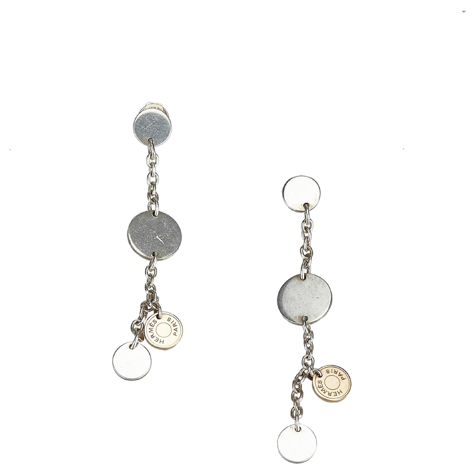 Hermès Hermes Silver Two Tone Confettis Earrings Silvery Golden Metal