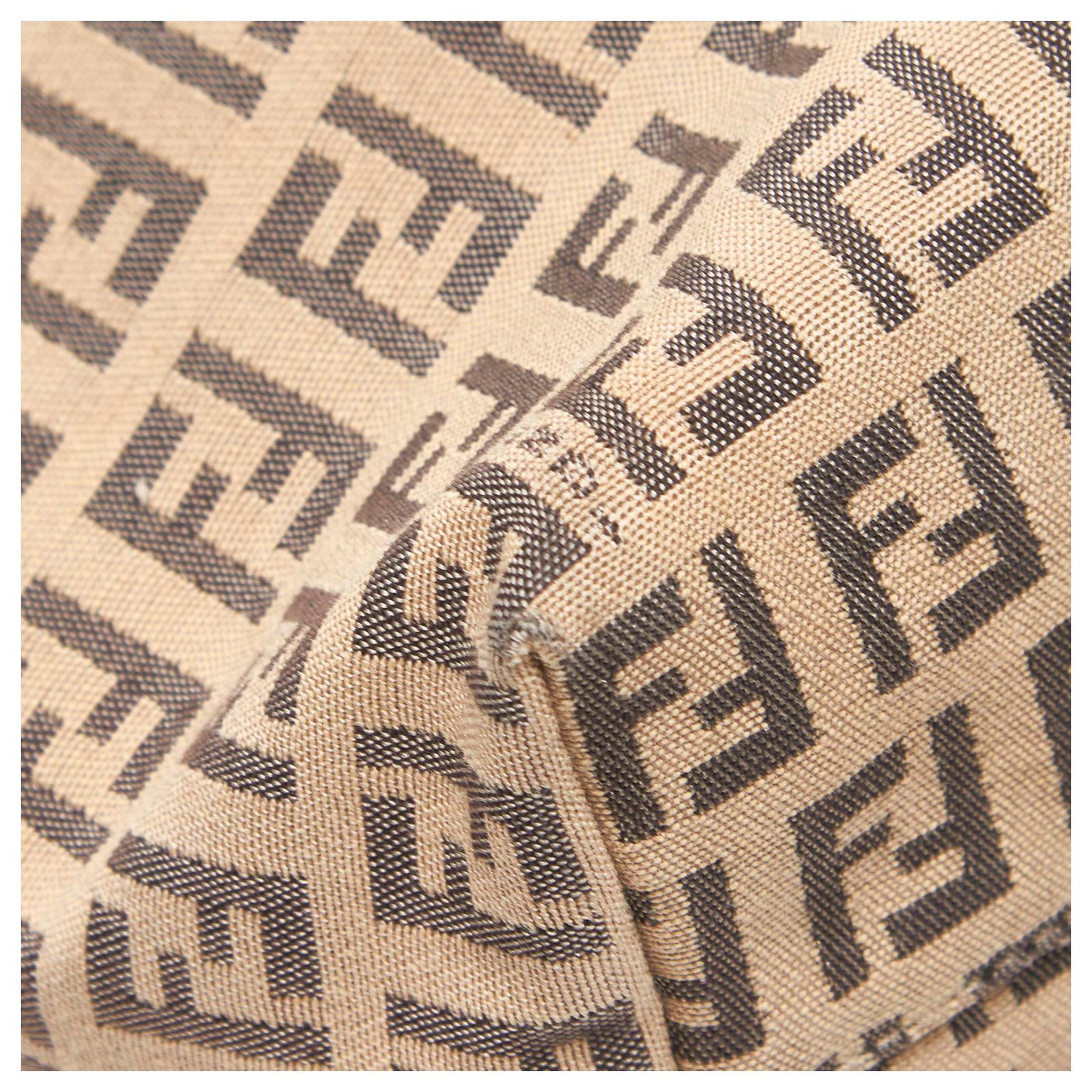 Fendi Brown Zucchino Canvas Roll Tote Bag Beige Grey Leather Cloth Cloth  ref.164306 - Joli Closet